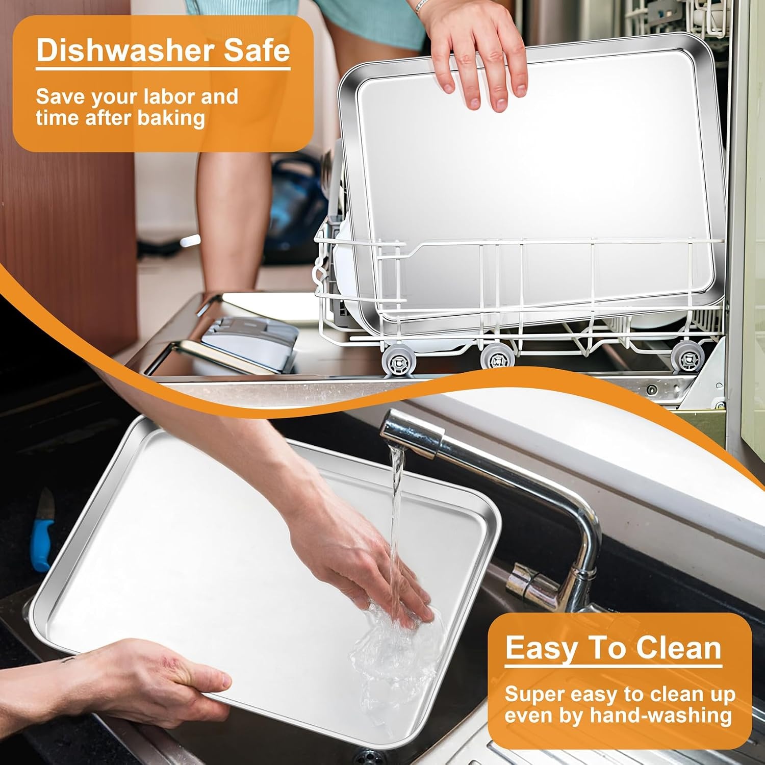image:imageTeamFar Baking Sheet Set of 3 1612593 Inch Stainless Steel Cookie Sheets Baking Pans Metal Oven Baking Tray for Cooking Roasting Serving NonToxic amp Mirror Finish amp Dishwasher Safe16 125 105