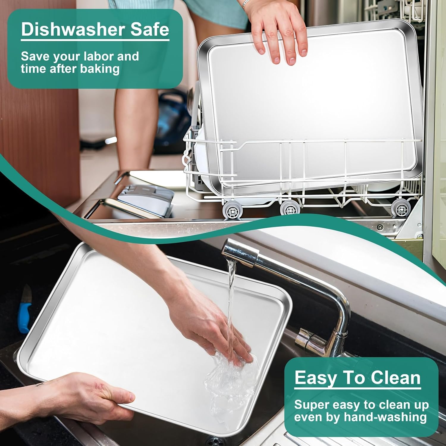 image:imageTeamFar Baking Sheet Set of 3 1612593 Inch Stainless Steel Cookie Sheets Baking Pans Metal Oven Baking Tray for Cooking Roasting Serving NonToxic amp Mirror Finish amp Dishwasher Safe16 125 93