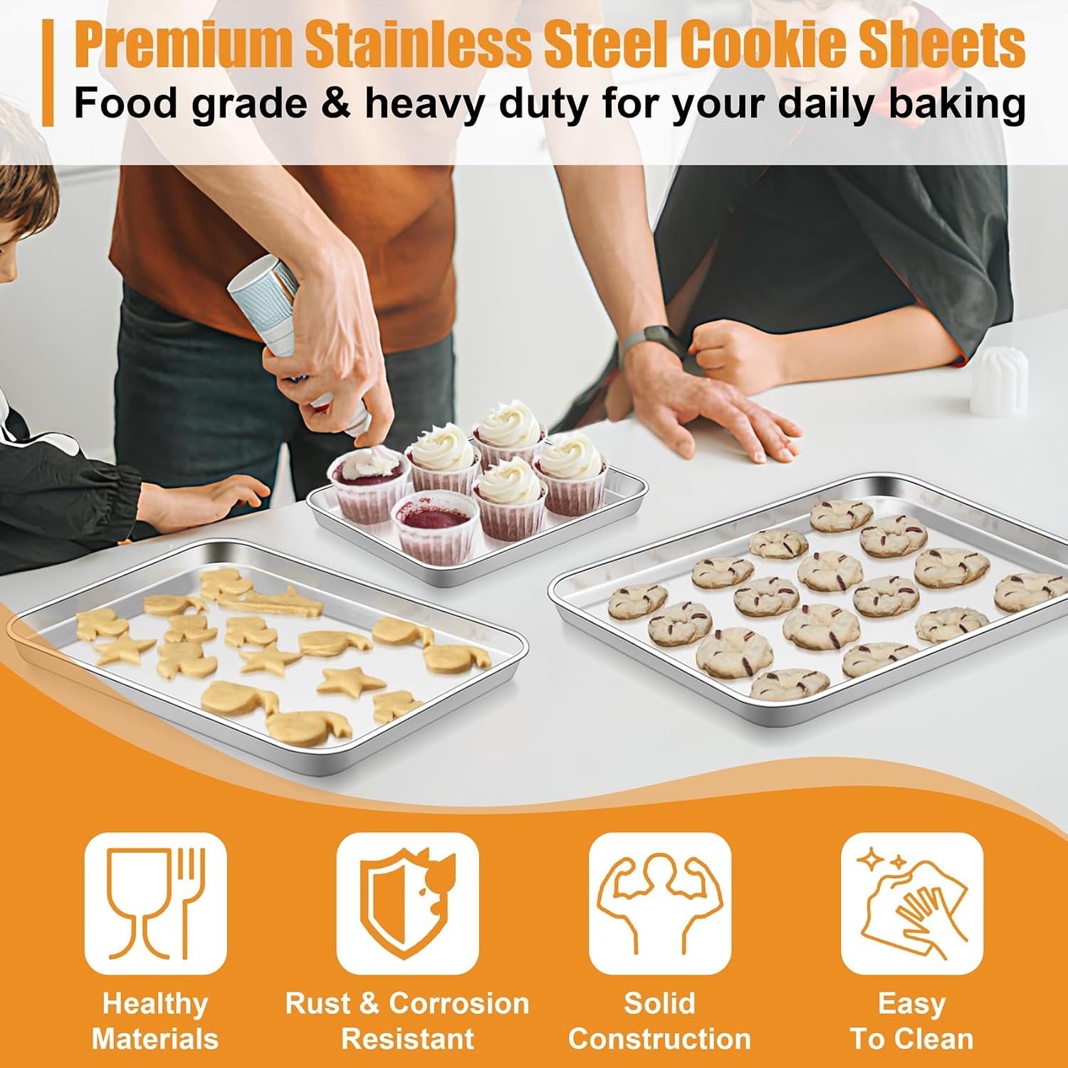 image:imageTeamFar Baking Sheet Set of 3 1612593 Inch Stainless Steel Cookie Sheets Baking Pans Metal Oven Baking Tray for Cooking Roasting Serving NonToxic amp Mirror Finish amp Dishwasher Safe16 125 105