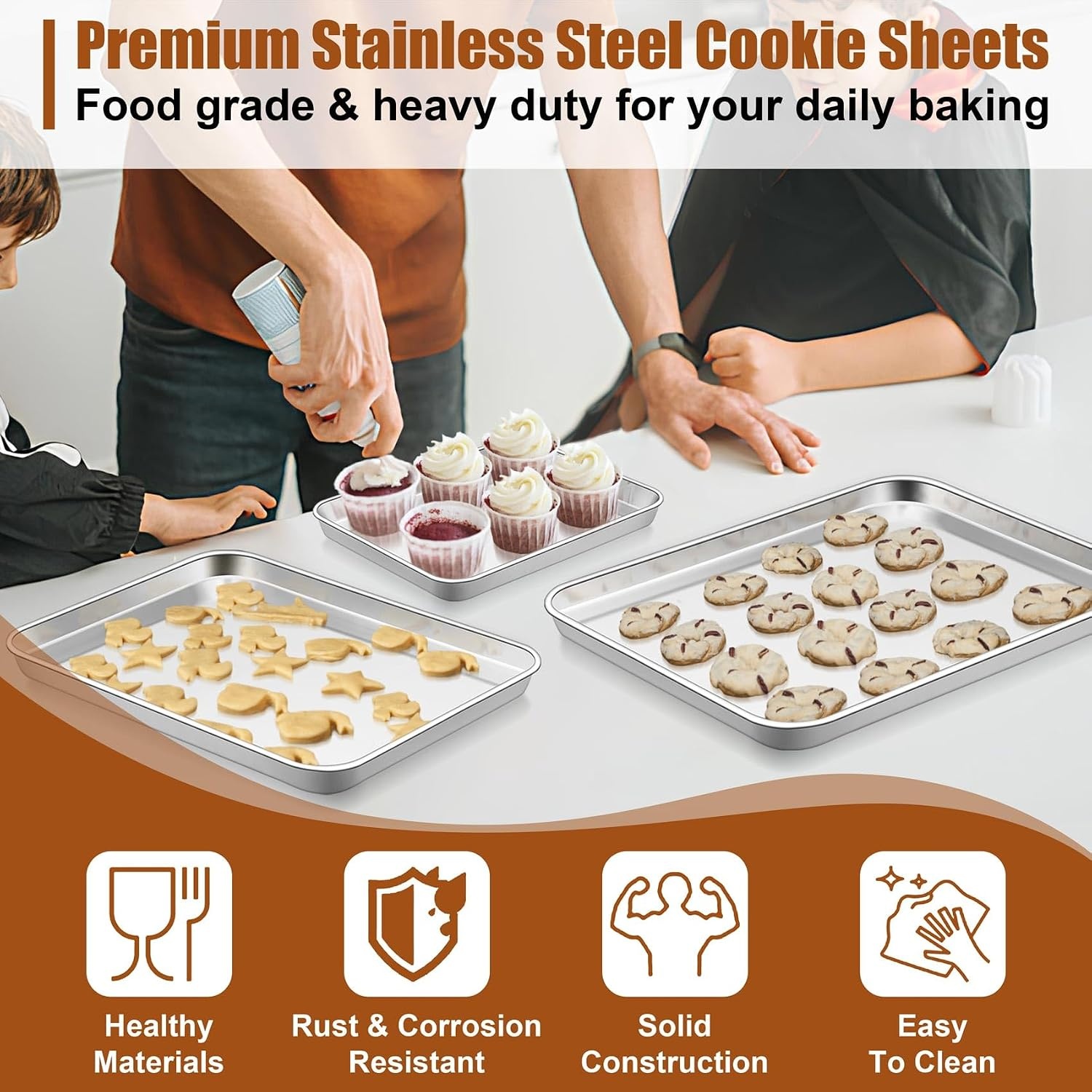 image:imageTeamFar Baking Sheet Set of 3 1612593 Inch Stainless Steel Cookie Sheets Baking Pans Metal Oven Baking Tray for Cooking Roasting Serving NonToxic amp Mirror Finish amp Dishwasher Safe176 16 125