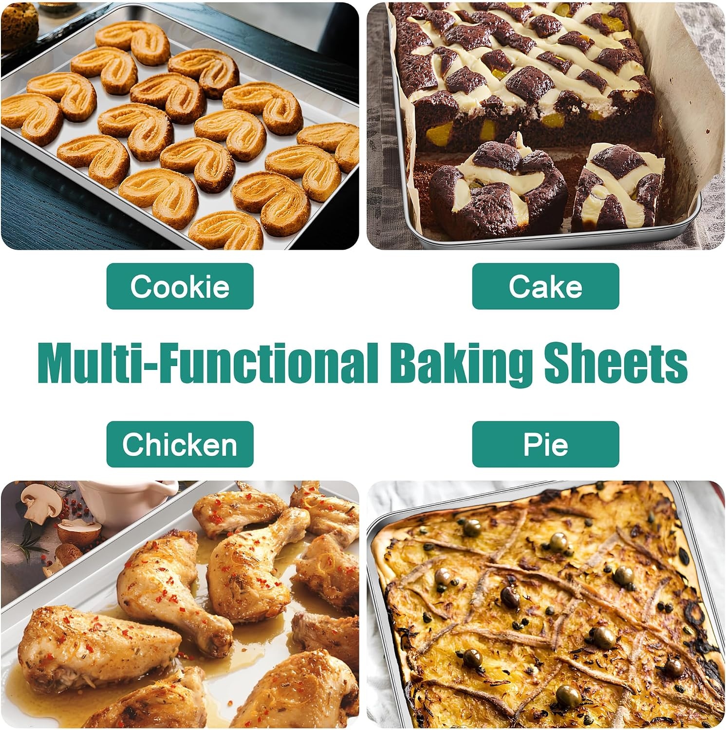 image:imageTeamFar Baking Sheet Set of 3 1612593 Inch Stainless Steel Cookie Sheets Baking Pans Metal Oven Baking Tray for Cooking Roasting Serving NonToxic amp Mirror Finish amp Dishwasher Safe16 125 93