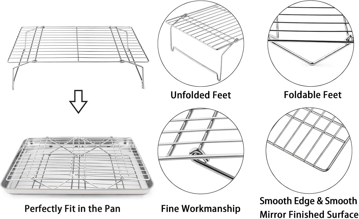 image:imageTeamFar Baking Sheet with Rack Set1 Pan amp 1 Tier Rack Cookie Sheet Baking Pan amp Cooling Baking Roasting Stackable Rack Stainless Steel for Cookie Bacon Meat Oven amp Dishwasher Safe Healthy