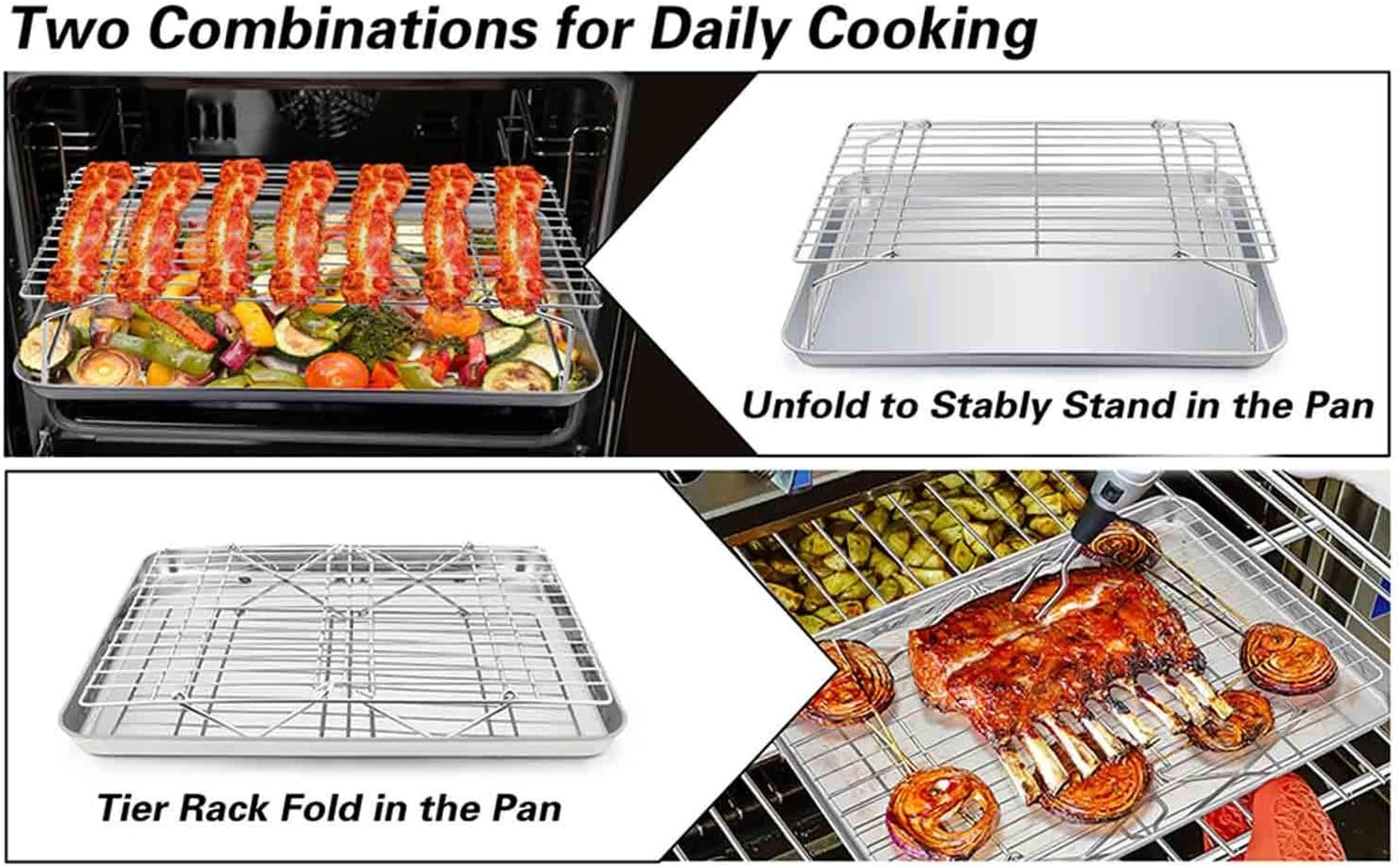 image:imageTeamFar Baking Sheet with Rack Set1 Pan amp 1 Tier Rack Cookie Sheet Baking Pan amp Cooling Baking Roasting Stackable Rack Stainless Steel for Cookie Bacon Meat Oven amp Dishwasher Safe Healthy