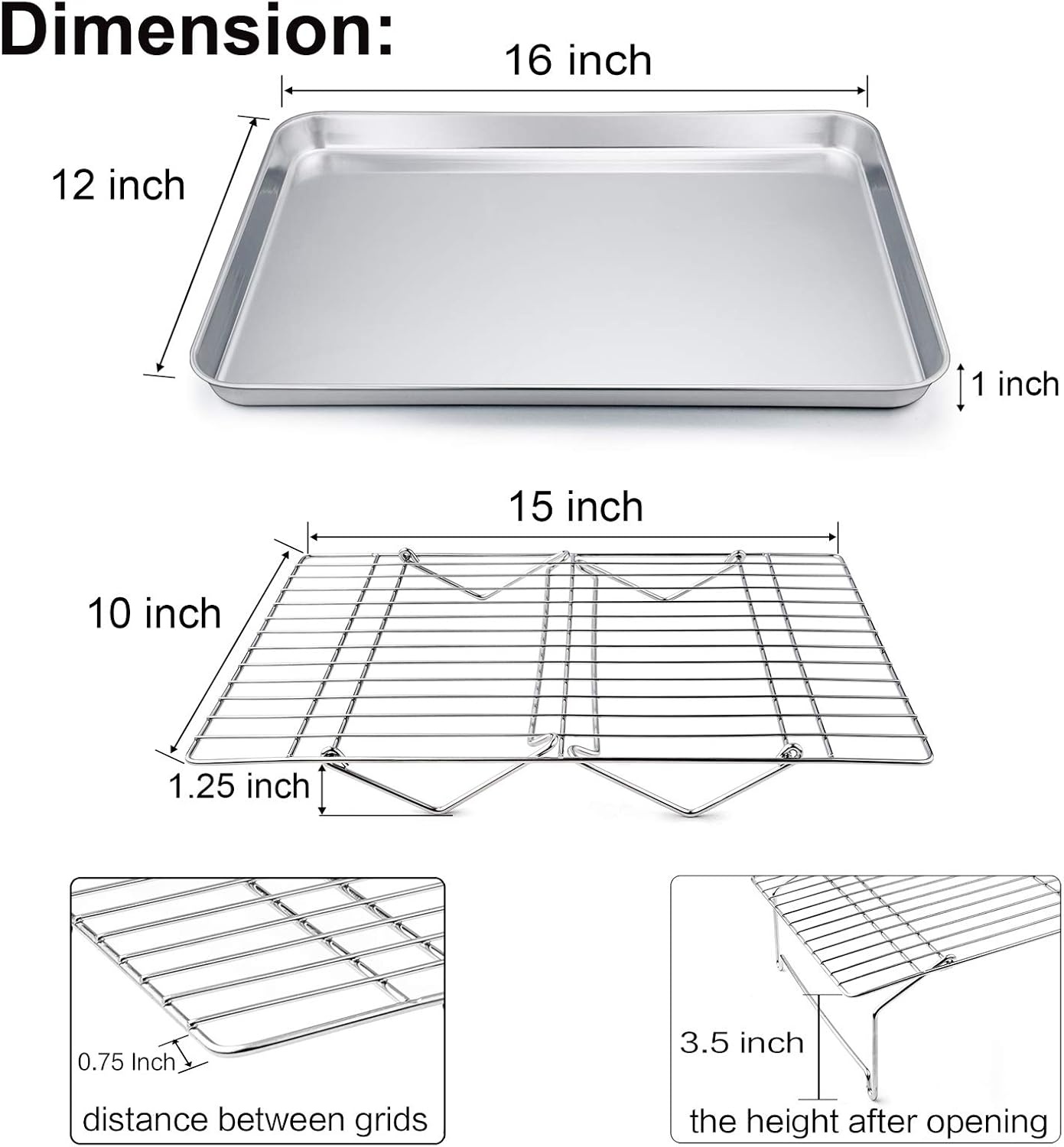 image:imageTeamFar Baking Sheet with Rack Set1 Pan amp 1 Tier Rack Cookie Sheet Baking Pan amp Cooling Baking Roasting Stackable Rack Stainless Steel for Cookie Bacon Meat Oven amp Dishwasher Safe Healthy