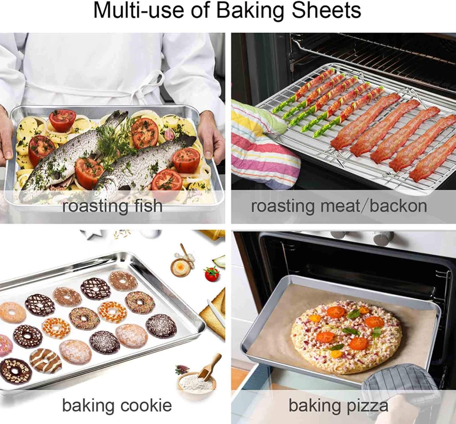 image:imageTeamFar Baking Sheet with Rack Set1 Pan amp 1 Tier Rack Cookie Sheet Baking Pan amp Cooling Baking Roasting Stackable Rack Stainless Steel for Cookie Bacon Meat Oven amp Dishwasher Safe Healthy