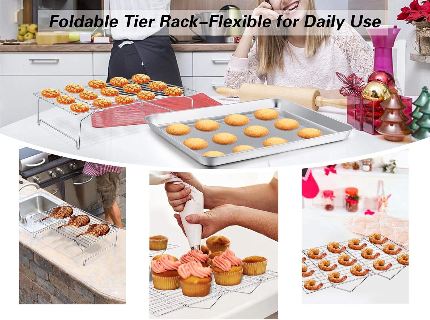 image:imageTeamFar Baking Sheet with Rack Set1 Pan amp 1 Tier Rack Cookie Sheet Baking Pan amp Cooling Baking Roasting Stackable Rack Stainless Steel for Cookie Bacon Meat Oven amp Dishwasher Safe Healthy