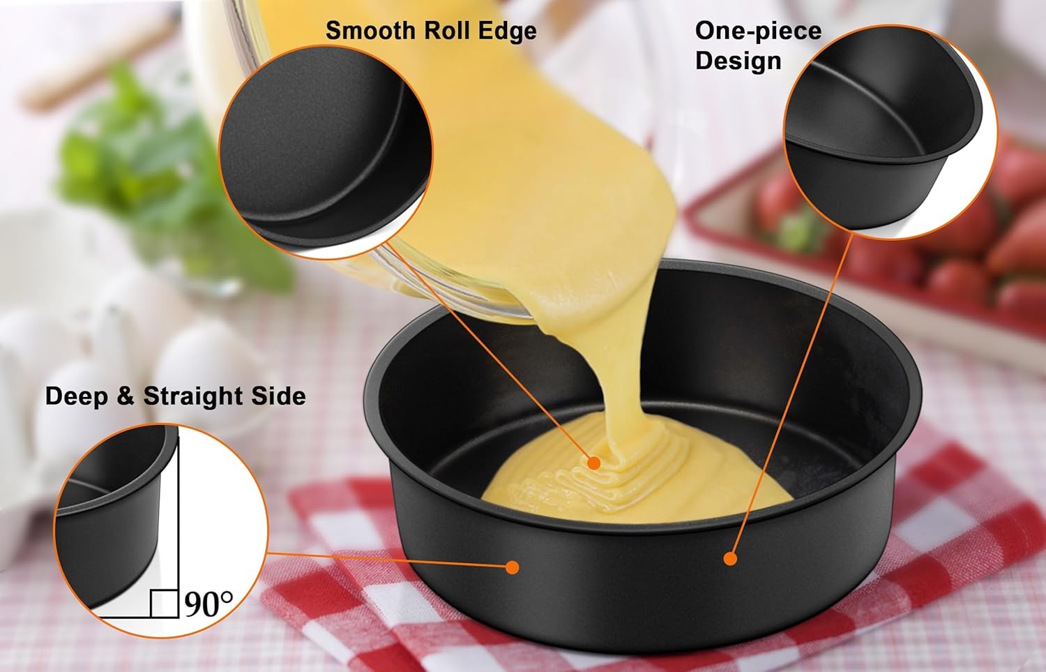 image:imageTeamFar Cake Pan 4 6 8 Round Baking Tier Pan Set with NonStick Coating Stainless Steel Core for Steaming Serving Healthy amp HeavyDuty Release Easily amp Easy Clean Set of 3 Black468Inch