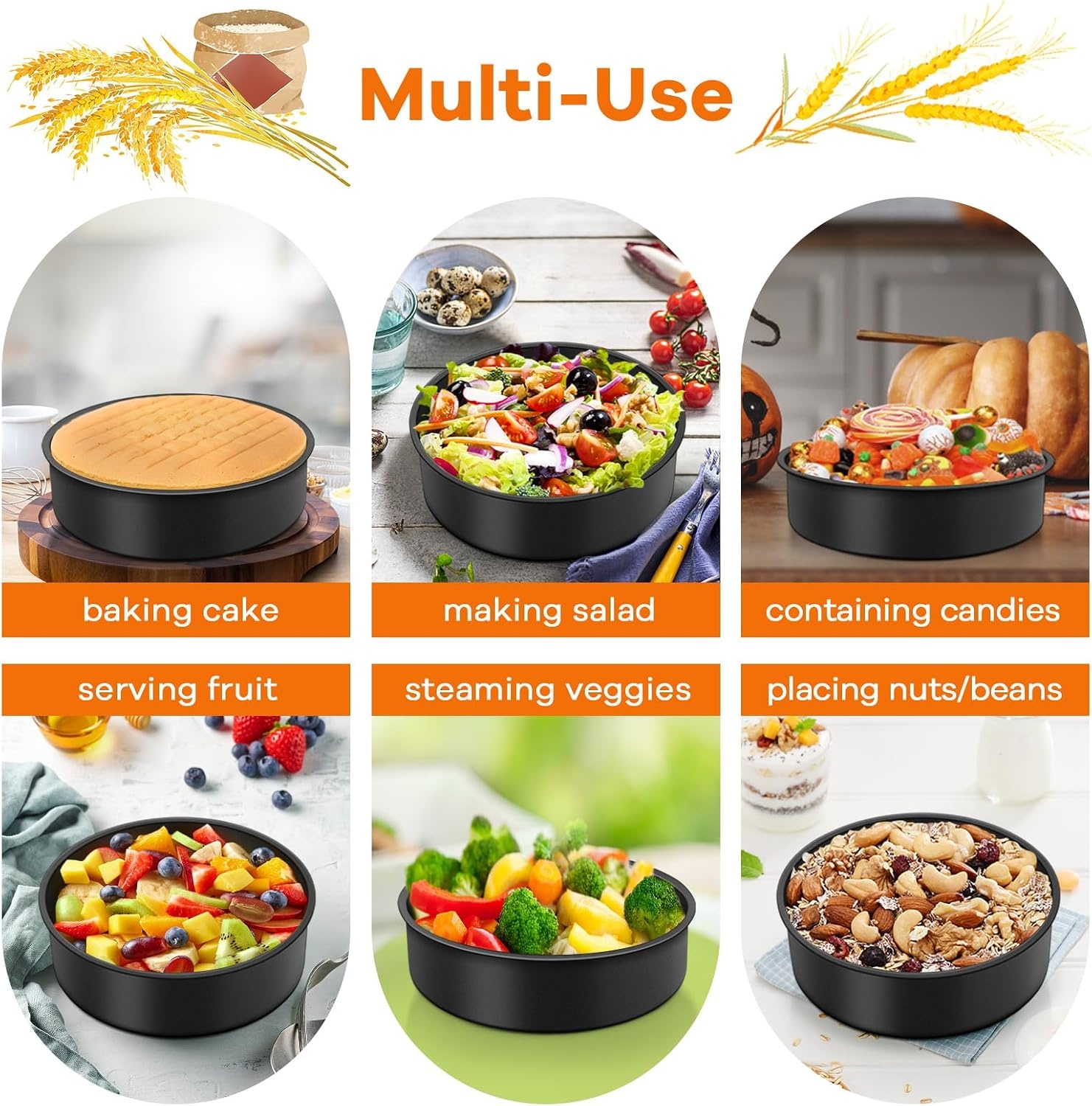 image:imageTeamFar Cake Pan 4 6 8 Round Baking Tier Pan Set with NonStick Coating Stainless Steel Core for Steaming Serving Healthy amp HeavyDuty Release Easily amp Easy Clean Set of 3 Black468Inch
