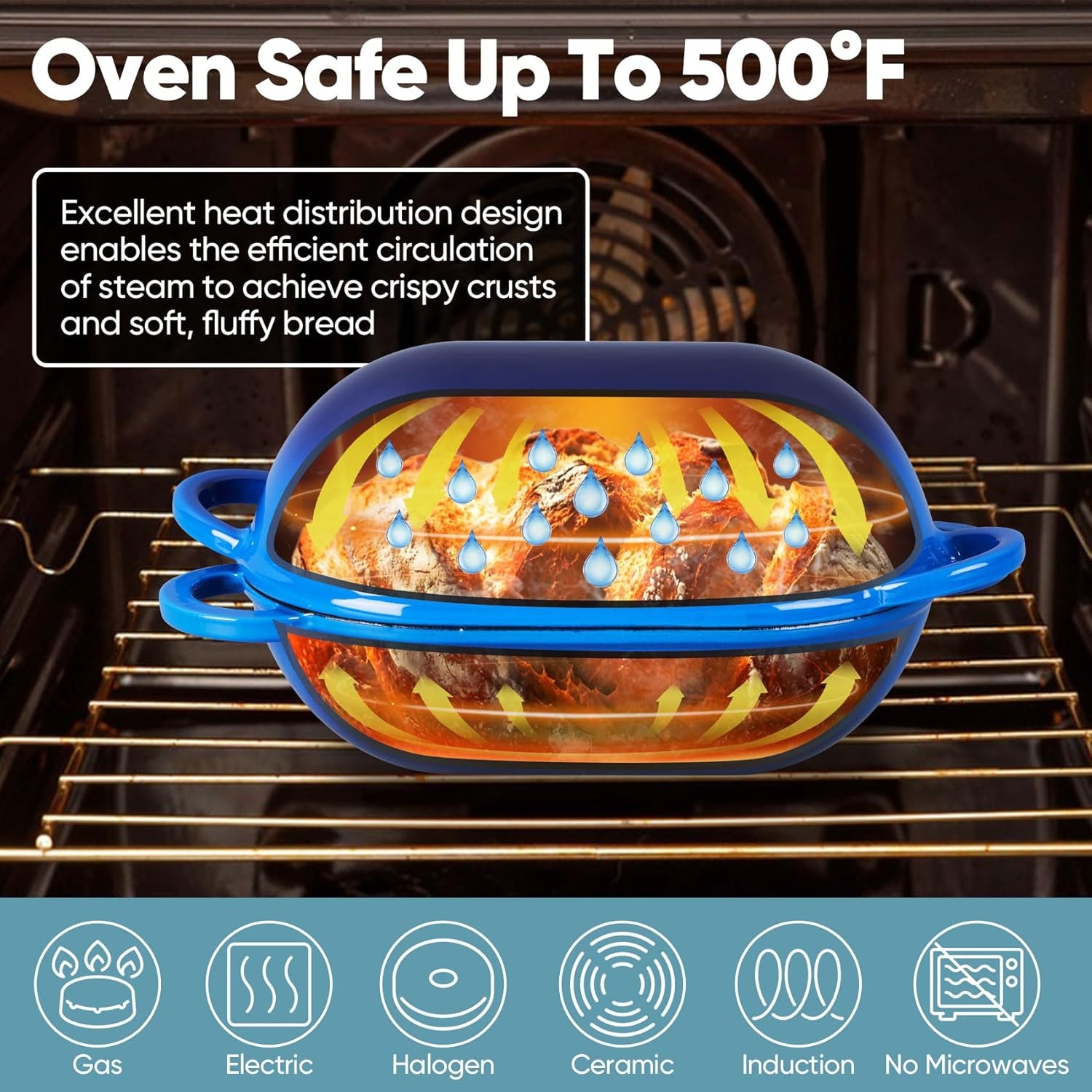 image:imageTeamFar Enameled Cast Iron Bread Loaf Pan 2 QT Oval Dutch Oven with Lid for Sourdough Bread Baking Enameled Meatloaf Loaf Baking Pan with Lid Even Heat Distribution amp SelfBasting BlueBlue