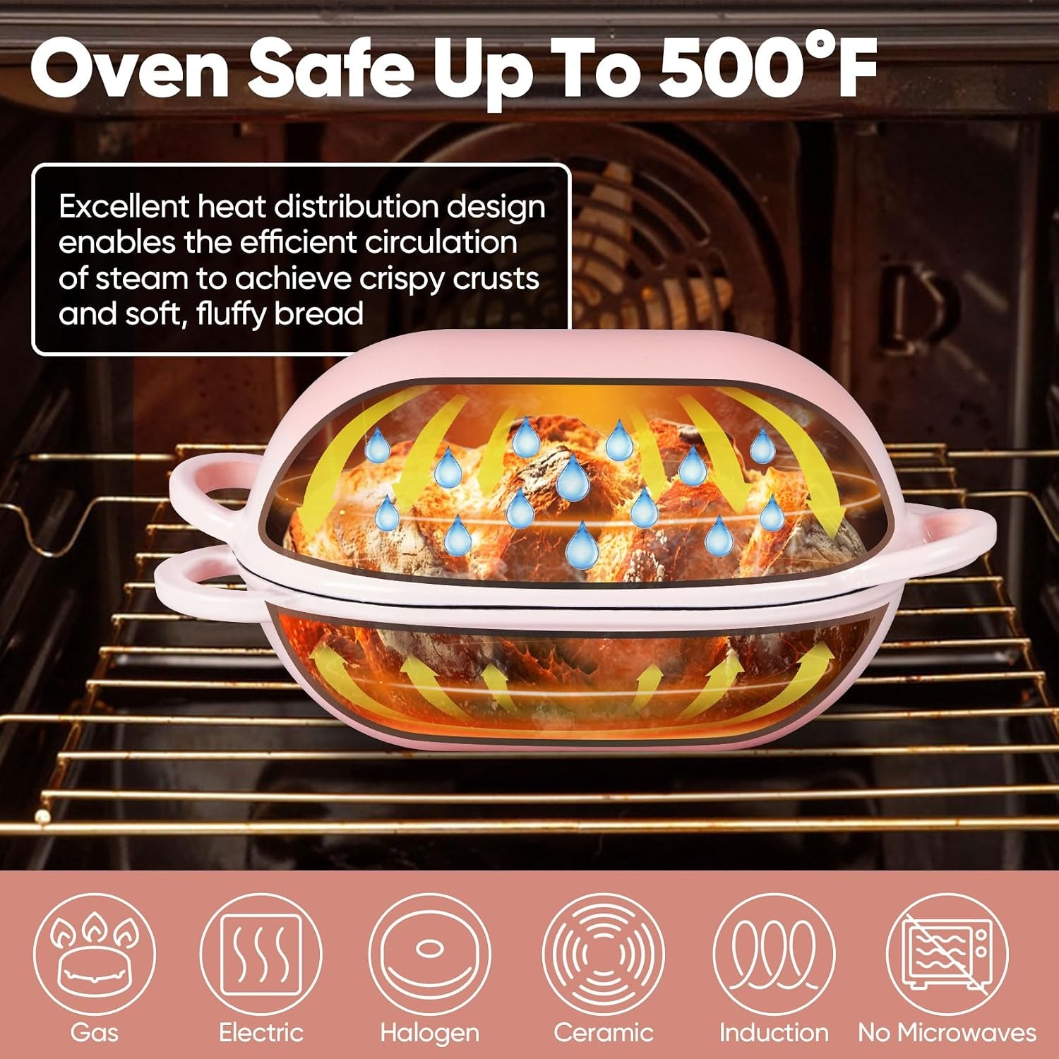 image:imageTeamFar Enameled Cast Iron Bread Loaf Pan 2 QT Oval Dutch Oven with Lid for Sourdough Bread Baking Enameled Meatloaf Loaf Baking Pan with Lid Even Heat Distribution amp SelfBasting BluePink