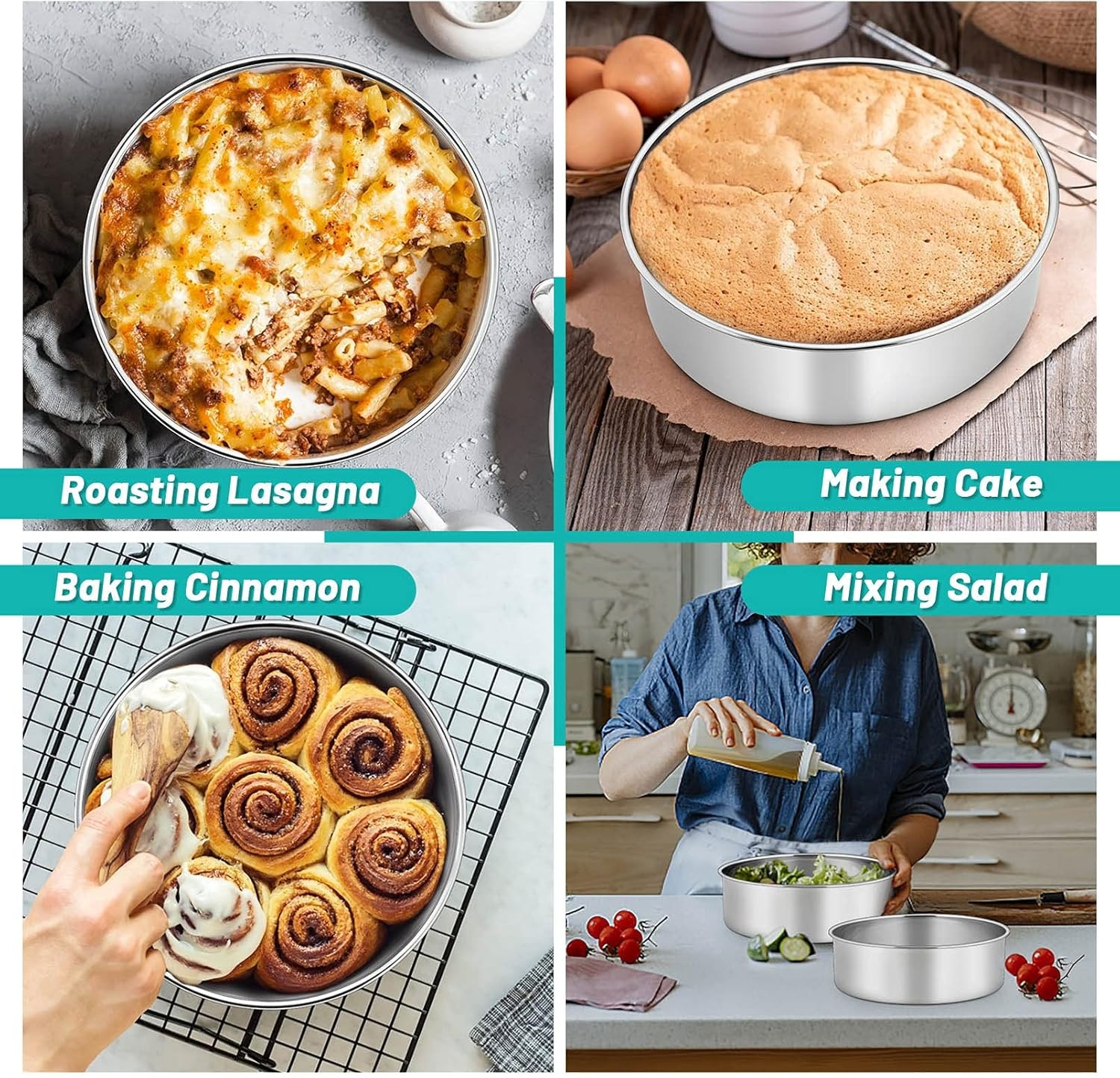 image:imageTeamFar Round Cake Pan 8 x 3 Stainless Steel Deep Baking Roasting Cake Pan for Birthday Party Wedding NonToxic amp Heavy Duty Deep amp Straight Wall Mirror Finish amp Dishwasher Safe2