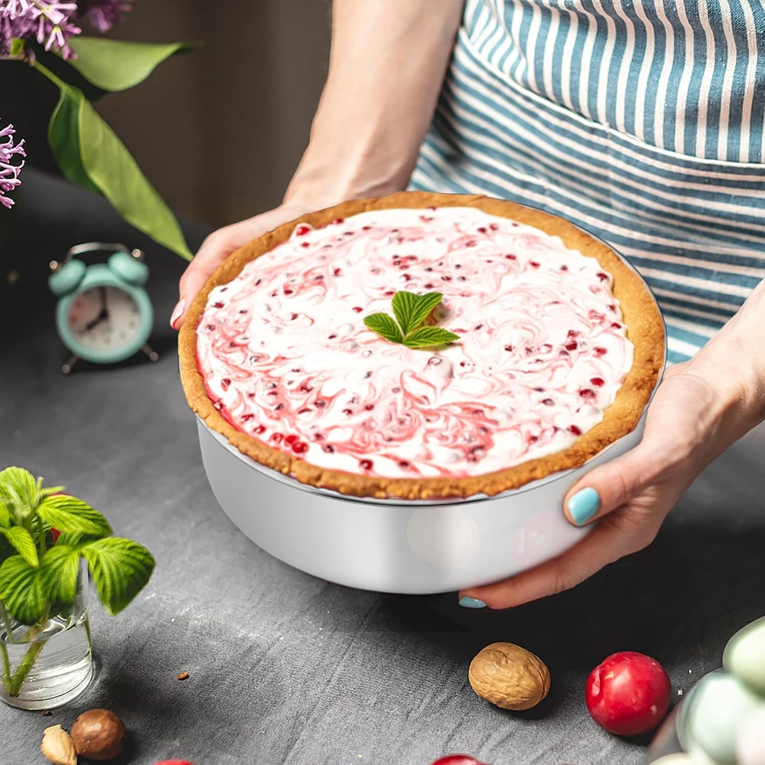 image:imageTeamFar Round Cake Pan 8 x 3 Stainless Steel Deep Baking Roasting Cake Pan for Birthday Party Wedding NonToxic amp Heavy Duty Deep amp Straight Wall Mirror Finish amp Dishwasher Safe1
