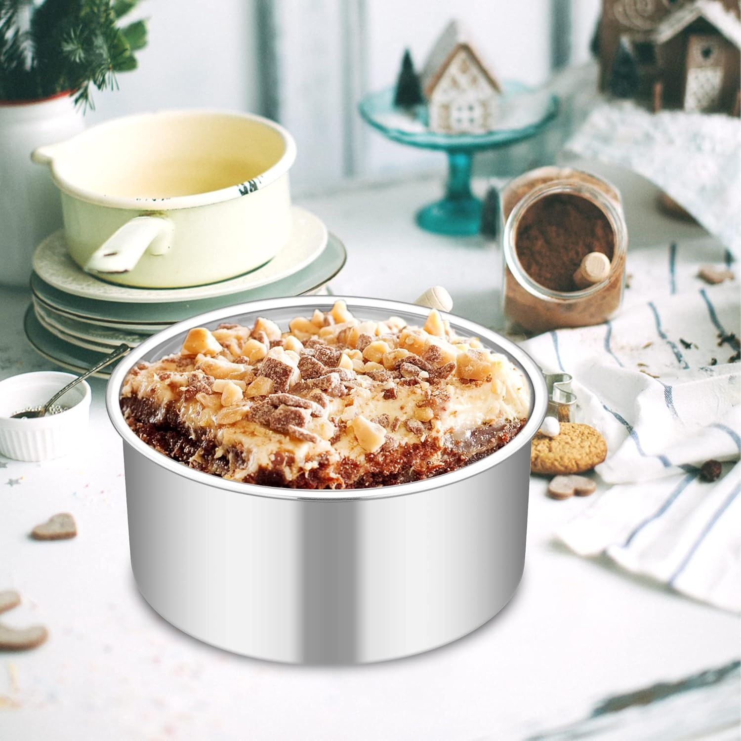 image:imageTeamFar Round Cake Pan 8 x 3 Stainless Steel Deep Baking Roasting Cake Pan for Birthday Party Wedding NonToxic amp Heavy Duty Deep amp Straight Wall Mirror Finish amp Dishwasher Safe2