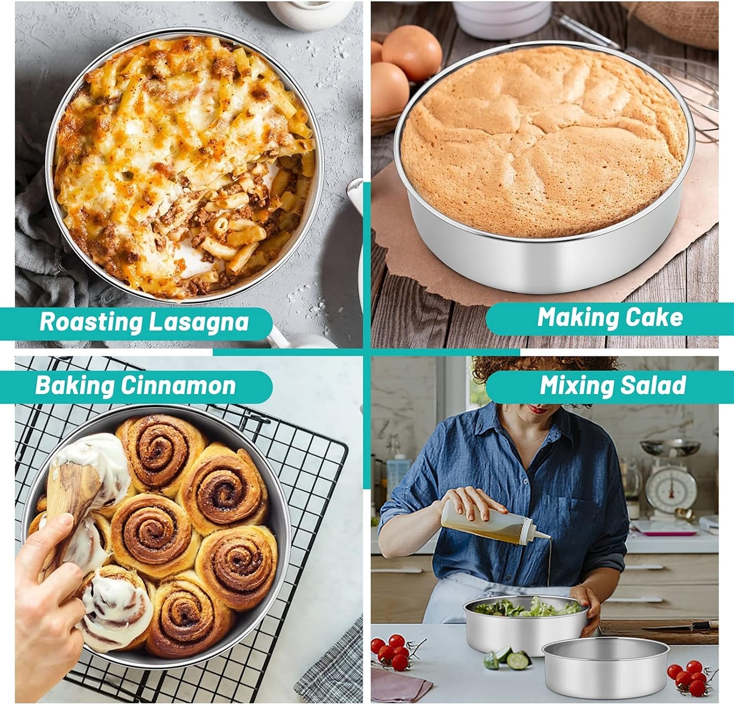 image:imageTeamFar Round Cake Pan 8 x 3 Stainless Steel Deep Baking Roasting Cake Pan for Birthday Party Wedding NonToxic amp Heavy Duty Deep amp Straight Wall Mirror Finish amp Dishwasher Safe1