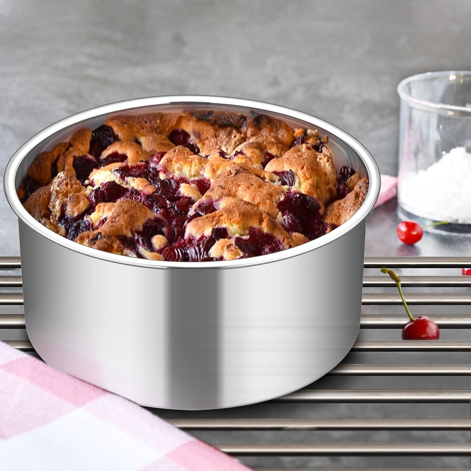 image:imageTeamFar Round Cake Pan 8 x 3 Stainless Steel Deep Baking Roasting Cake Pan for Birthday Party Wedding NonToxic amp Heavy Duty Deep amp Straight Wall Mirror Finish amp Dishwasher Safe1