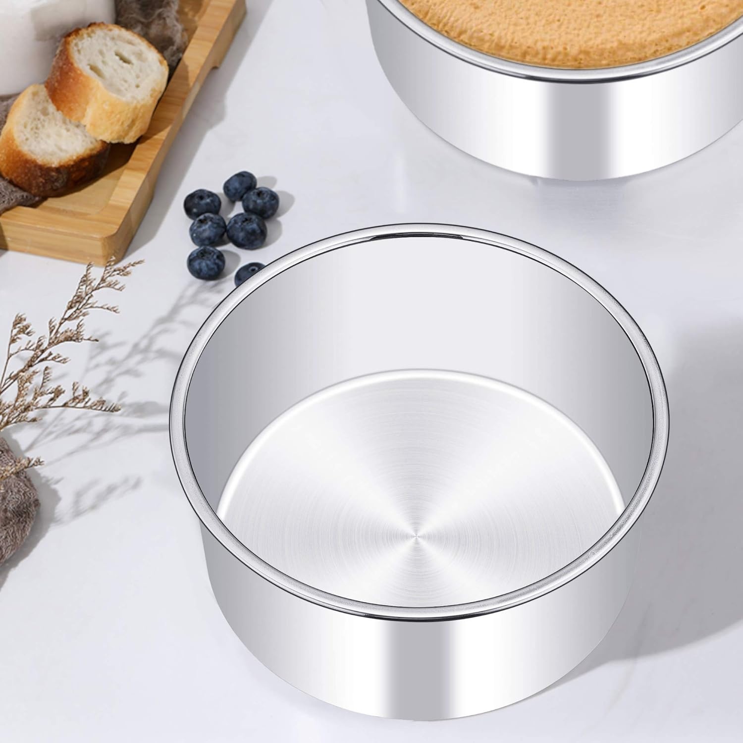image:imageTeamFar Round Cake Pan 8 x 3 Stainless Steel Deep Baking Roasting Cake Pan for Birthday Party Wedding NonToxic amp Heavy Duty Deep amp Straight Wall Mirror Finish amp Dishwasher Safe3