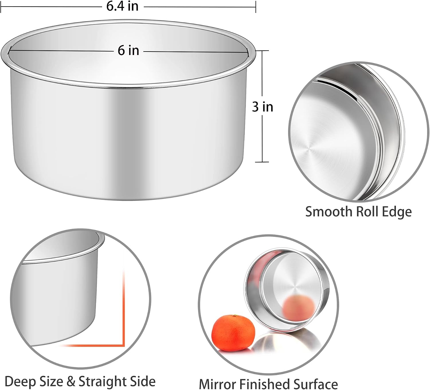 image:imageTeamFar Round Cake Pan 8 x 3 Stainless Steel Deep Baking Roasting Cake Pan for Birthday Party Wedding NonToxic amp Heavy Duty Deep amp Straight Wall Mirror Finish amp Dishwasher Safe1