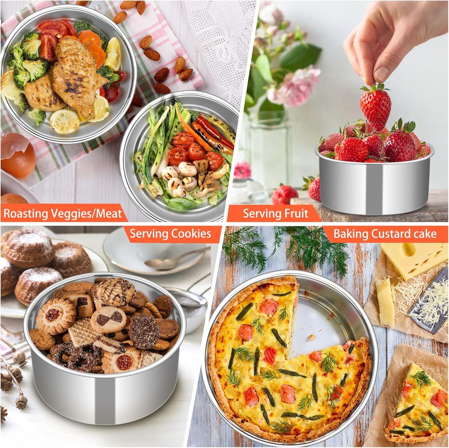 image:imageTeamFar Round Cake Pan 8 x 3 Stainless Steel Deep Baking Roasting Cake Pan for Birthday Party Wedding NonToxic amp Heavy Duty Deep amp Straight Wall Mirror Finish amp Dishwasher Safe1