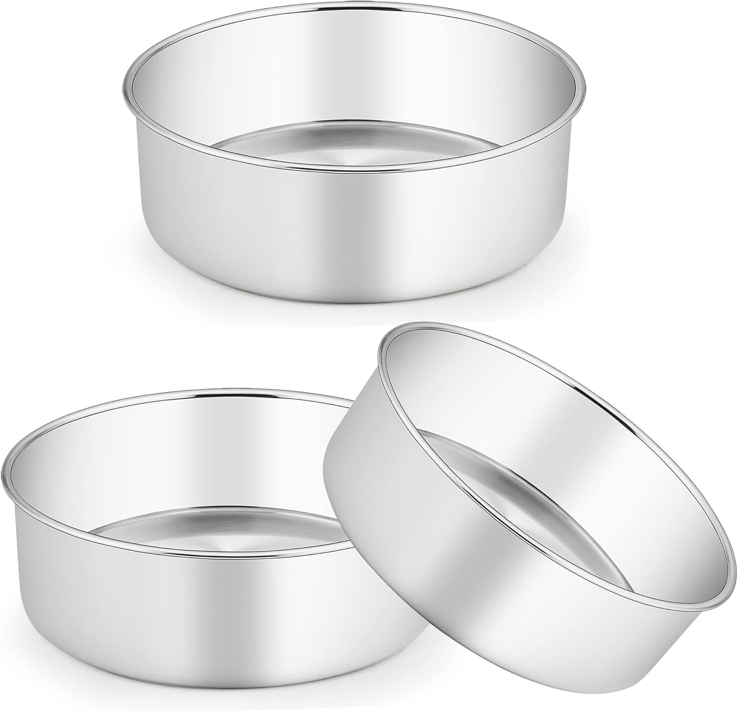 image:imageTeamFar Round Cake Pan 8 x 3 Stainless Steel Deep Baking Roasting Cake Pan for Birthday Party Wedding NonToxic amp Heavy Duty Deep amp Straight Wall Mirror Finish amp Dishwasher Safe3