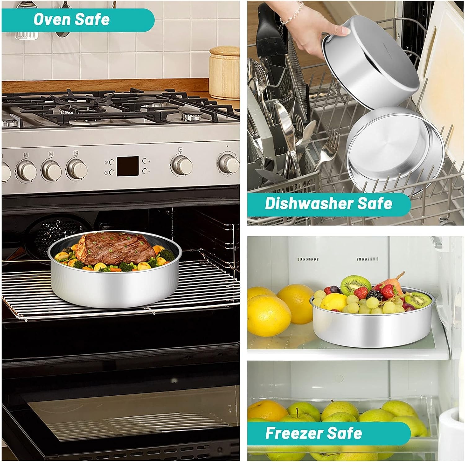 image:imageTeamFar Round Cake Pan 8 x 3 Stainless Steel Deep Baking Roasting Cake Pan for Birthday Party Wedding NonToxic amp Heavy Duty Deep amp Straight Wall Mirror Finish amp Dishwasher Safe1