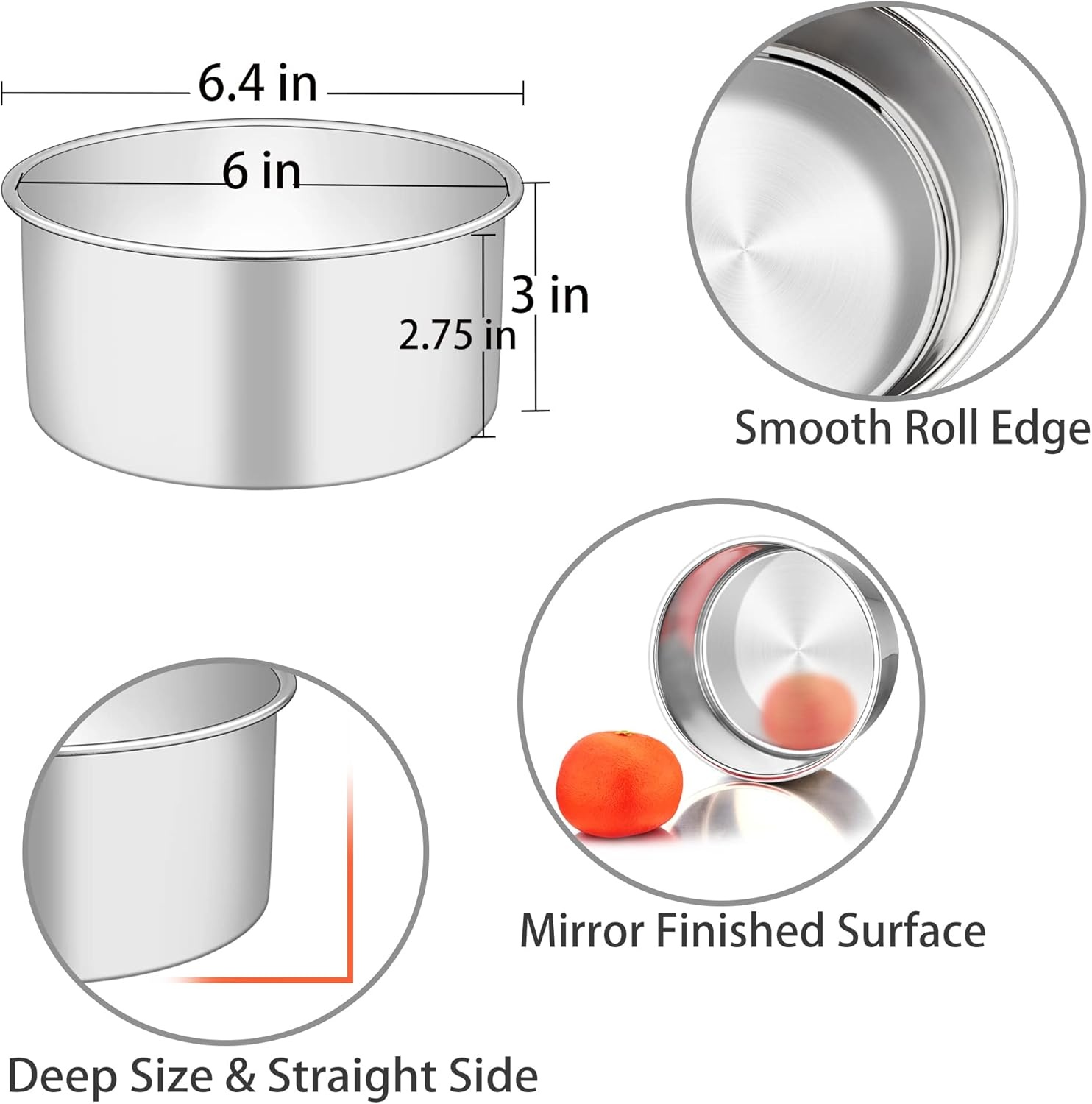 image:imageTeamFar Round Cake Pan 8 x 3 Stainless Steel Deep Baking Roasting Cake Pan for Birthday Party Wedding NonToxic amp Heavy Duty Deep amp Straight Wall Mirror Finish amp Dishwasher Safe4