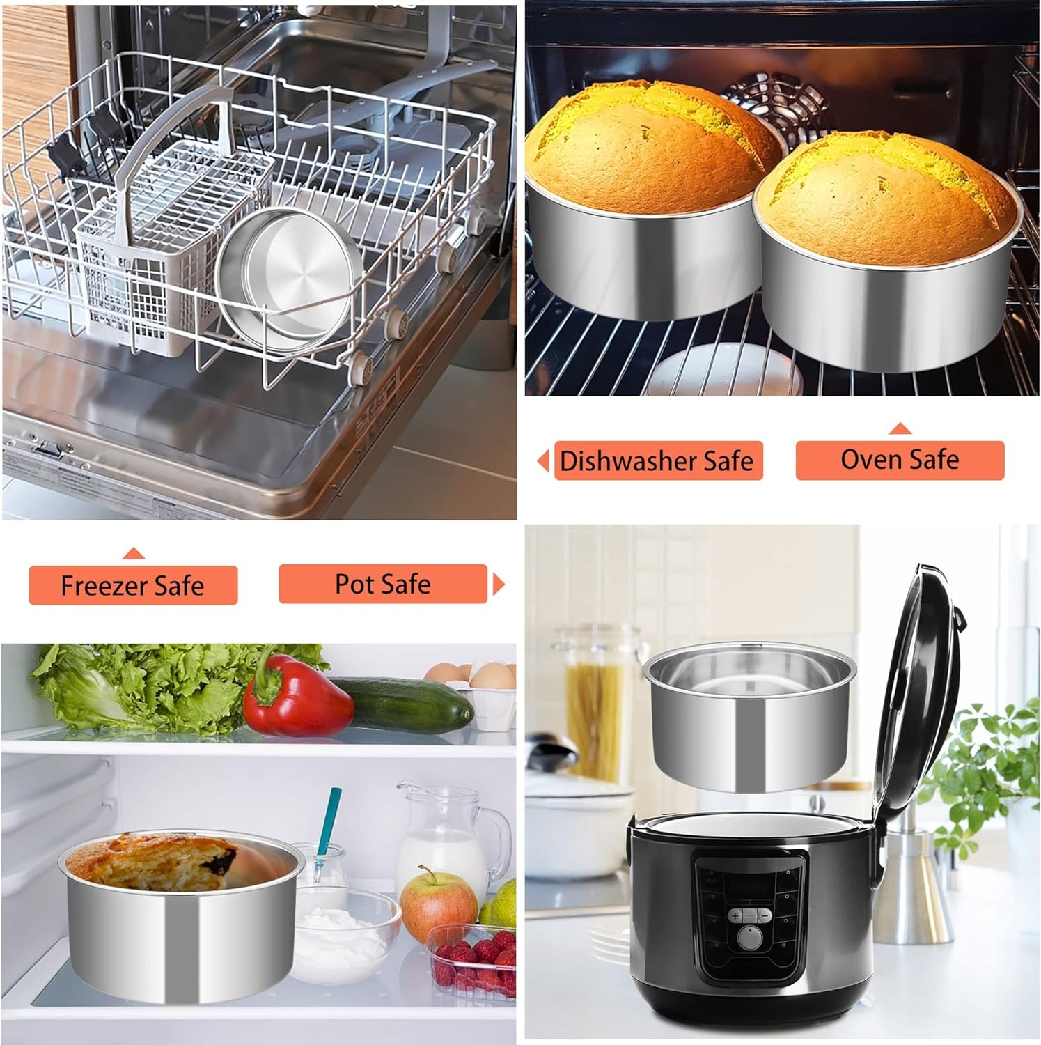 image:imageTeamFar Round Cake Pan 8 x 3 Stainless Steel Deep Baking Roasting Cake Pan for Birthday Party Wedding NonToxic amp Heavy Duty Deep amp Straight Wall Mirror Finish amp Dishwasher Safe1