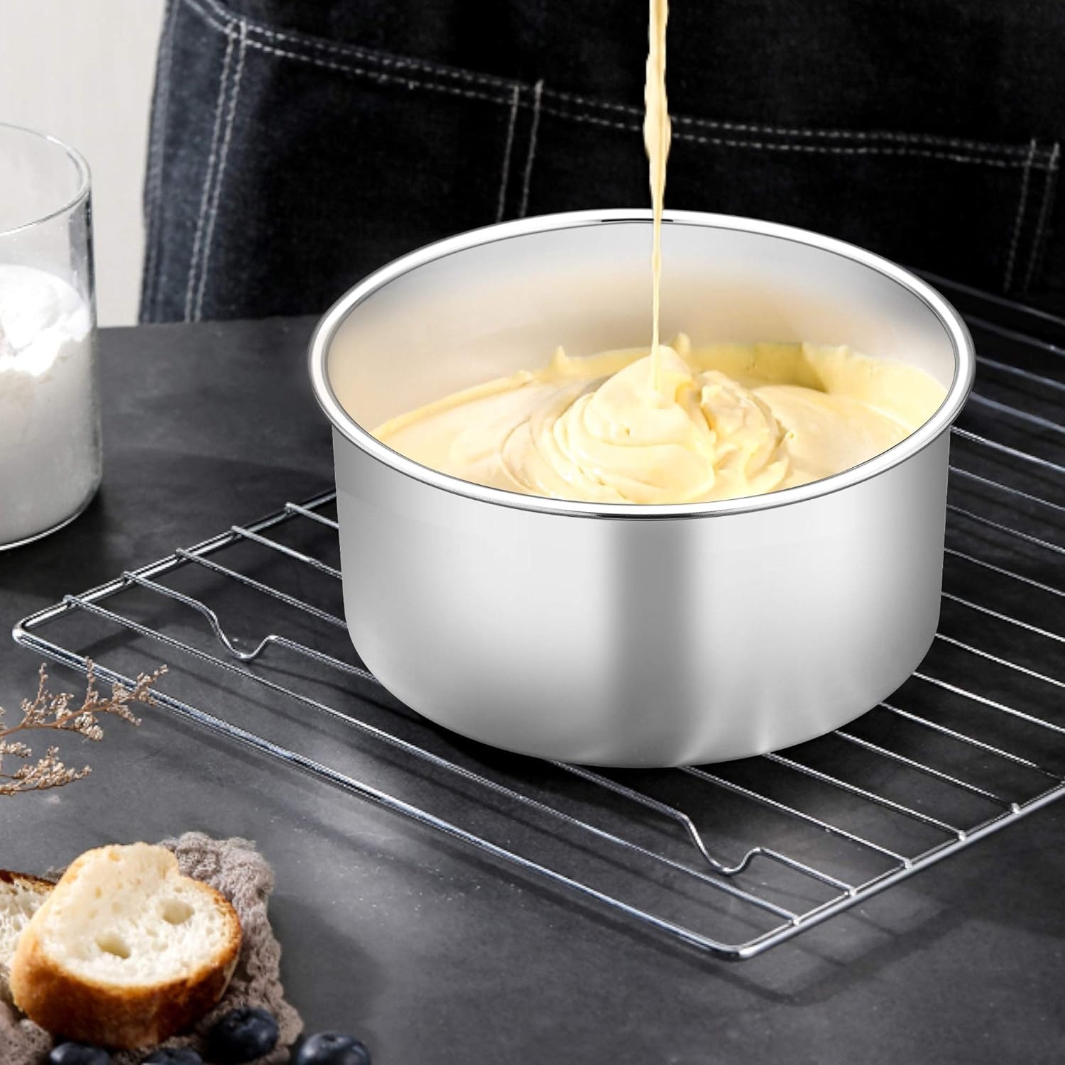 image:imageTeamFar Round Cake Pan 8 x 3 Stainless Steel Deep Baking Roasting Cake Pan for Birthday Party Wedding NonToxic amp Heavy Duty Deep amp Straight Wall Mirror Finish amp Dishwasher Safe3