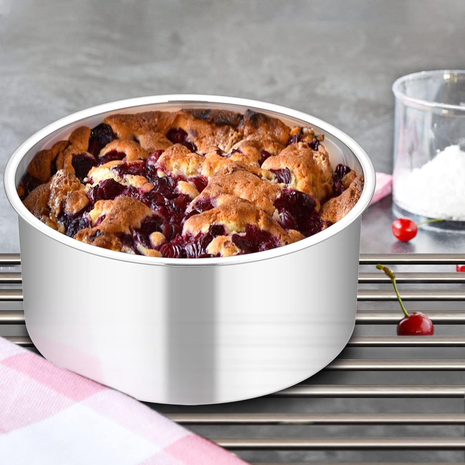 image:imageTeamFar Round Cake Pan 8 x 3 Stainless Steel Deep Baking Roasting Cake Pan for Birthday Party Wedding NonToxic amp Heavy Duty Deep amp Straight Wall Mirror Finish amp Dishwasher Safe4