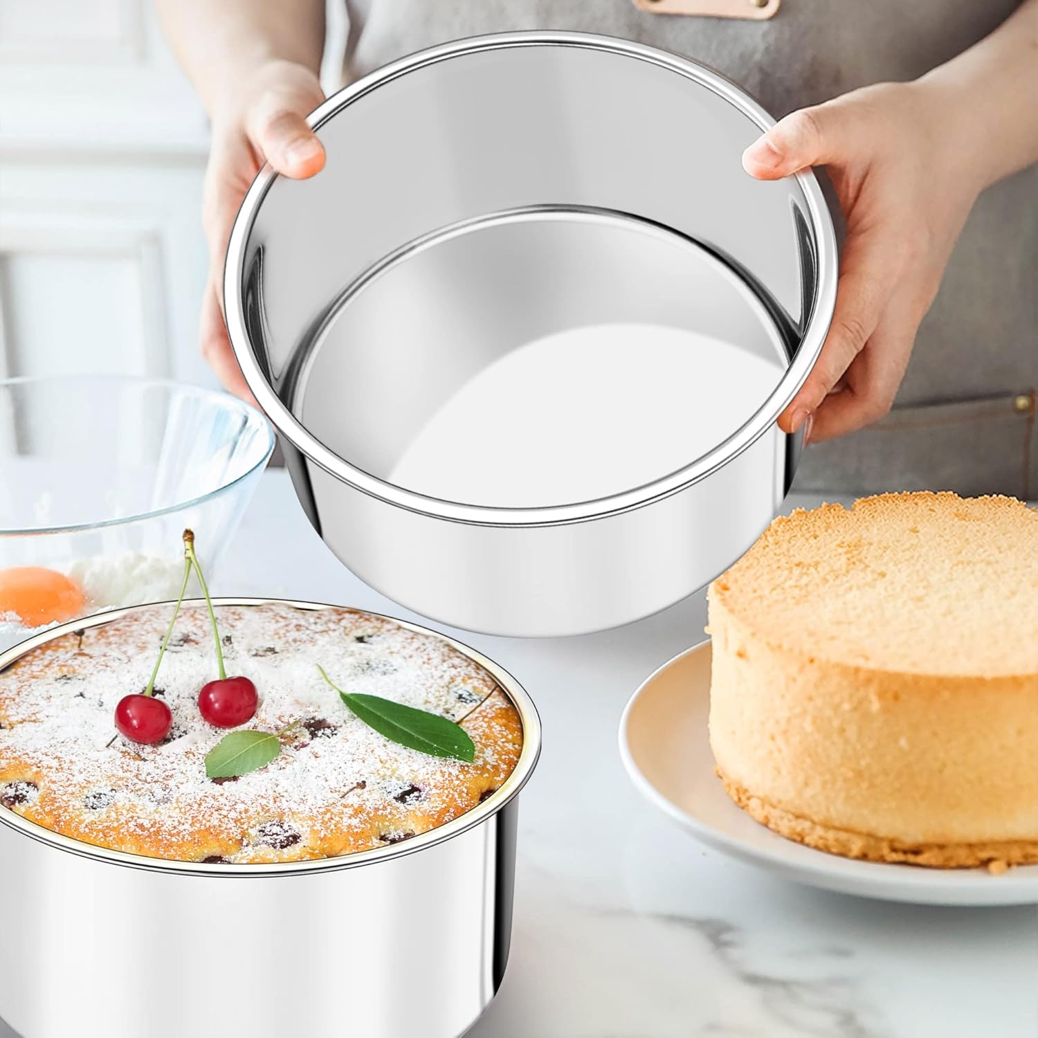 image:imageTeamFar Round Cake Pan 8 x 3 Stainless Steel Deep Baking Roasting Cake Pan for Birthday Party Wedding NonToxic amp Heavy Duty Deep amp Straight Wall Mirror Finish amp Dishwasher Safe2
