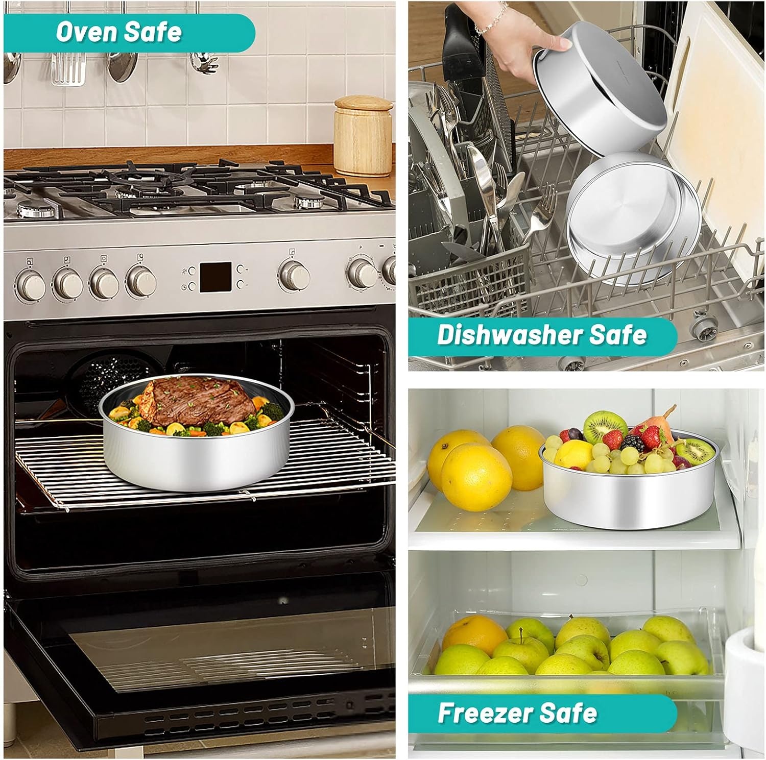 image:imageTeamFar Round Cake Pan 8 x 3 Stainless Steel Deep Baking Roasting Cake Pan for Birthday Party Wedding NonToxic amp Heavy Duty Deep amp Straight Wall Mirror Finish amp Dishwasher Safe2