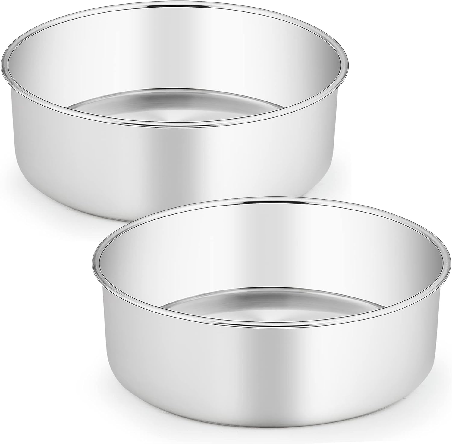 image:imageTeamFar Round Cake Pan 8 x 3 Stainless Steel Deep Baking Roasting Cake Pan for Birthday Party Wedding NonToxic amp Heavy Duty Deep amp Straight Wall Mirror Finish amp Dishwasher Safe2