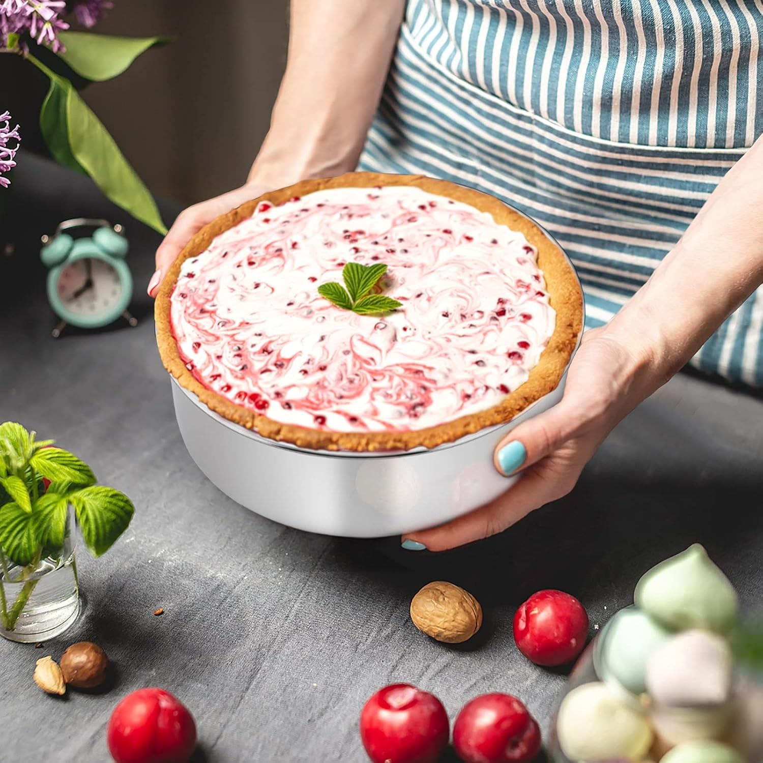 image:imageTeamFar Round Cake Pan 8 x 3 Stainless Steel Deep Baking Roasting Cake Pan for Birthday Party Wedding NonToxic amp Heavy Duty Deep amp Straight Wall Mirror Finish amp Dishwasher Safe2