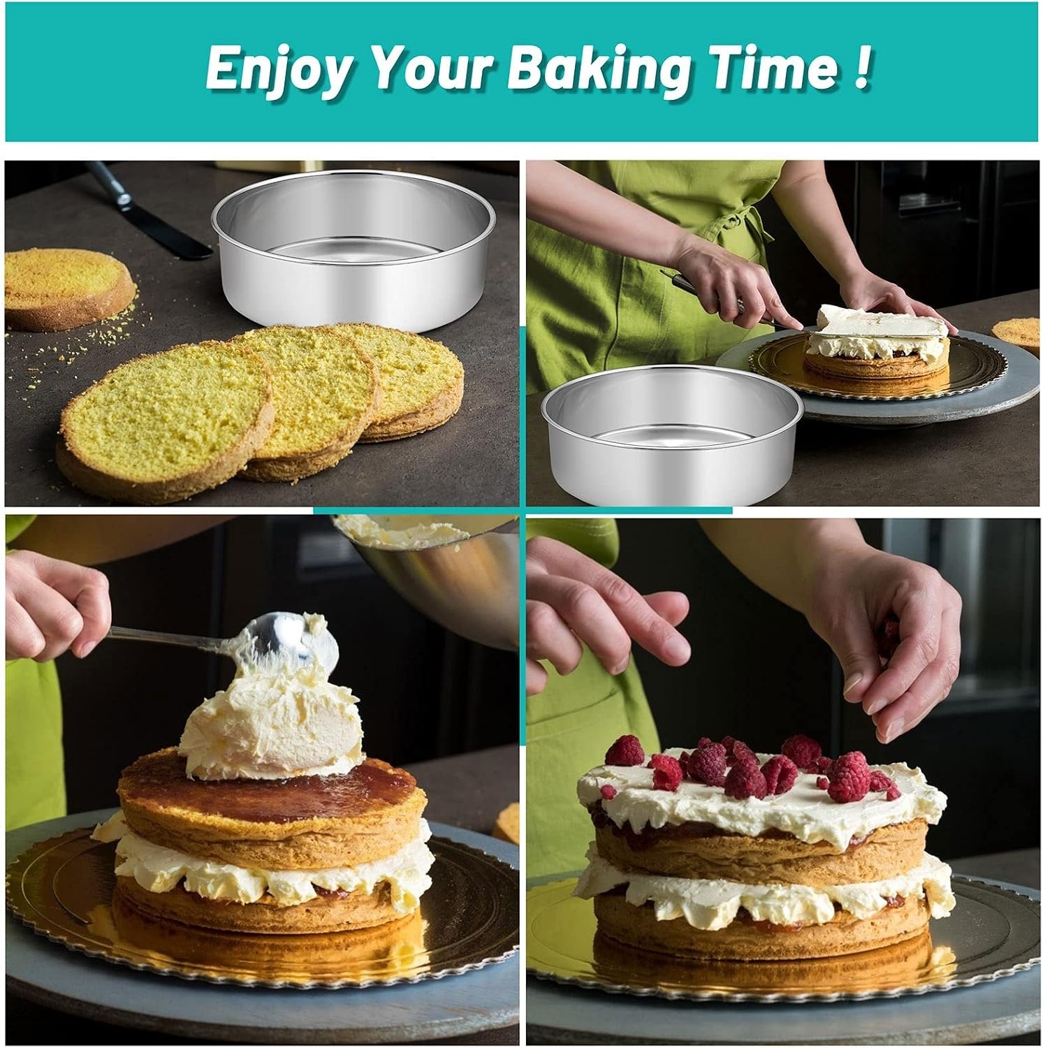 image:imageTeamFar Round Cake Pan 8 x 3 Stainless Steel Deep Baking Roasting Cake Pan for Birthday Party Wedding NonToxic amp Heavy Duty Deep amp Straight Wall Mirror Finish amp Dishwasher Safe2