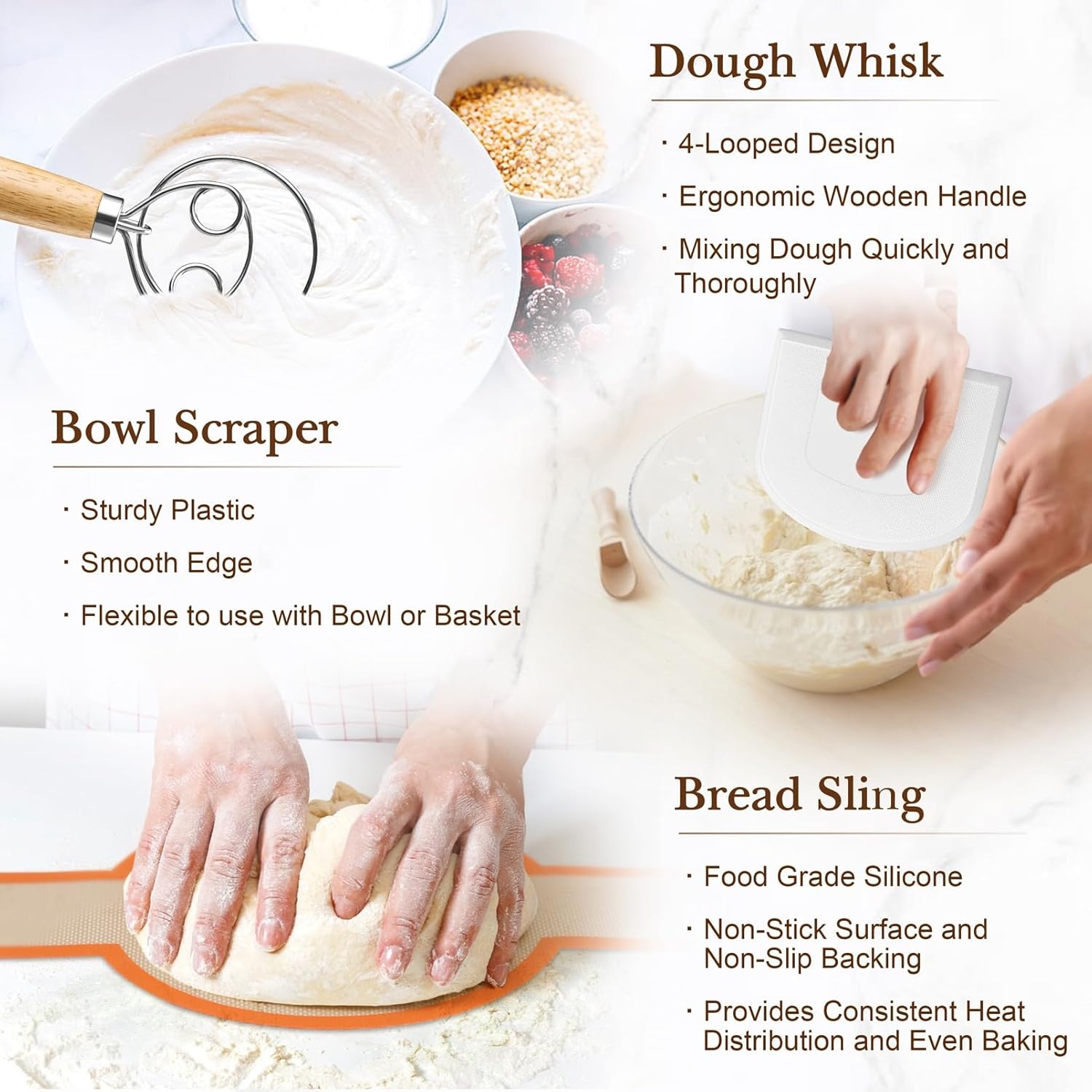 image:imageTeamFar Sourdough Bread Baking Supplies 9 Round and 10 Oval Sourdough Starter Kit Proofing Basket Set with Cloth Liner Bread Lame Whisk Dough Bowl Scraper Brush