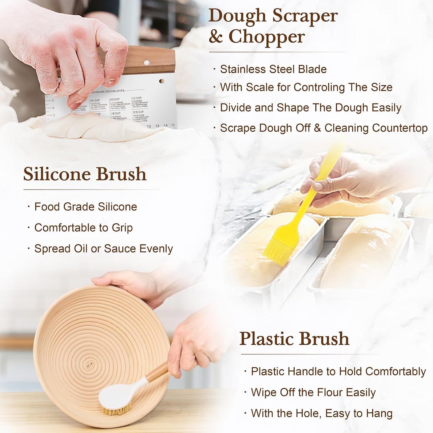 image:imageTeamFar Sourdough Bread Baking Supplies 9 Round and 10 Oval Sourdough Starter Kit Proofing Basket Set with Cloth Liner Bread Lame Whisk Dough Bowl Scraper Brush