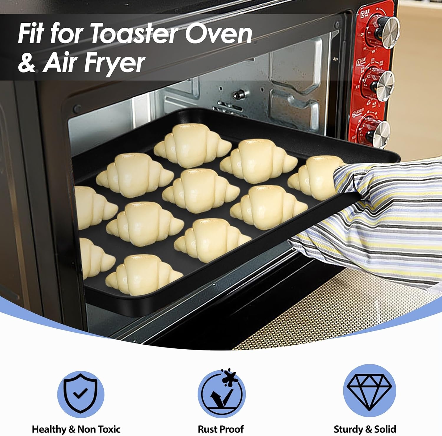 image:imageTeamFar Toaster Oven Pans 925 x 7 x 1 Inch Carbon Steel Non Stick Coated Mini Toaster Oven Tray for Baking Roasting NonToxic amp Heavy Duty Roll Edge amp Easy Clean 2 PCS1