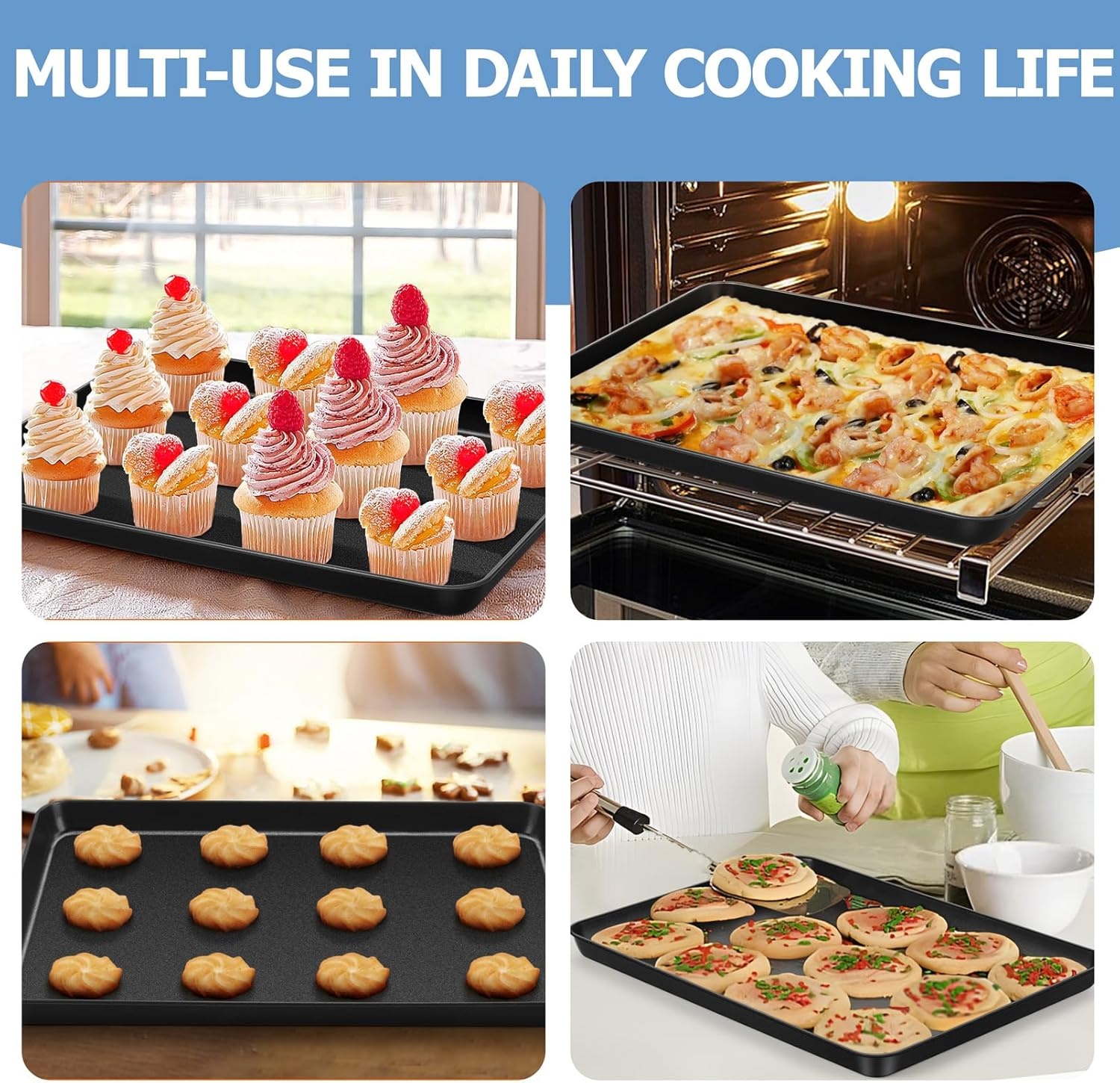 image:imageTeamFar Toaster Oven Pans 925 x 7 x 1 Inch Carbon Steel Non Stick Coated Mini Toaster Oven Tray for Baking Roasting NonToxic amp Heavy Duty Roll Edge amp Easy Clean 2 PCS1