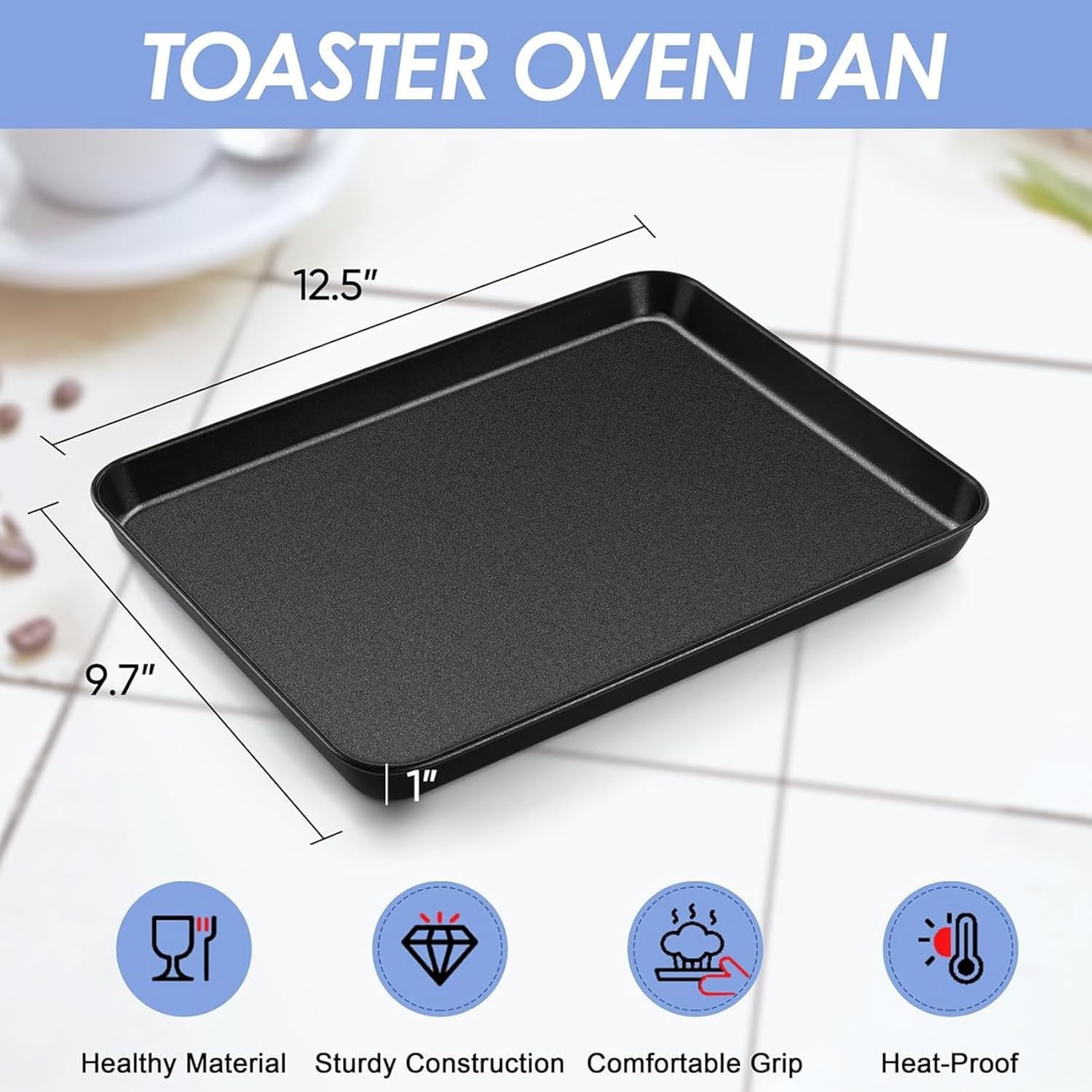 image:imageTeamFar Toaster Oven Pans 925 x 7 x 1 Inch Carbon Steel Non Stick Coated Mini Toaster Oven Tray for Baking Roasting NonToxic amp Heavy Duty Roll Edge amp Easy Clean 2 PCS1