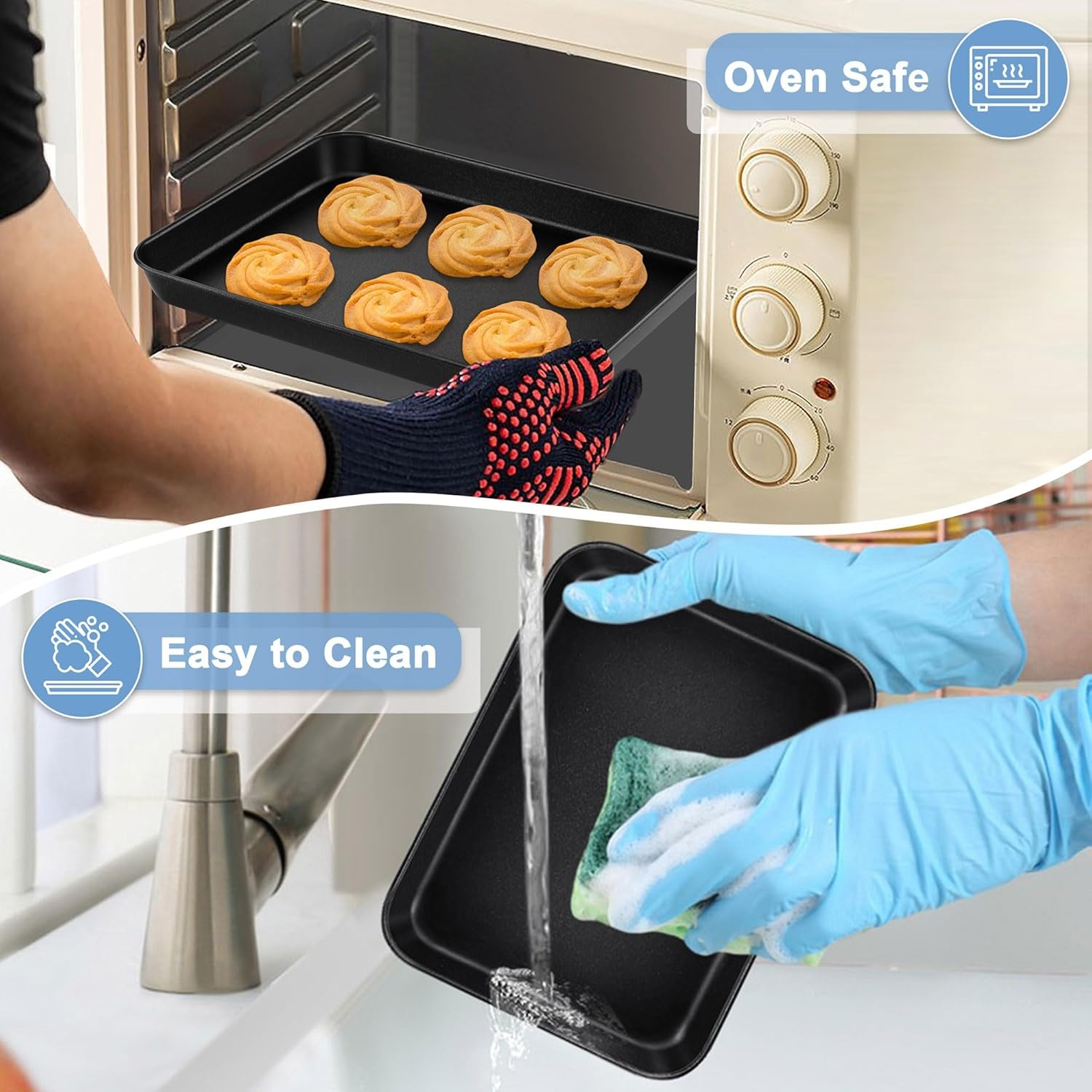 image:imageTeamFar Toaster Oven Pans 925 x 7 x 1 Inch Carbon Steel Non Stick Coated Mini Toaster Oven Tray for Baking Roasting NonToxic amp Heavy Duty Roll Edge amp Easy Clean 2 PCS1