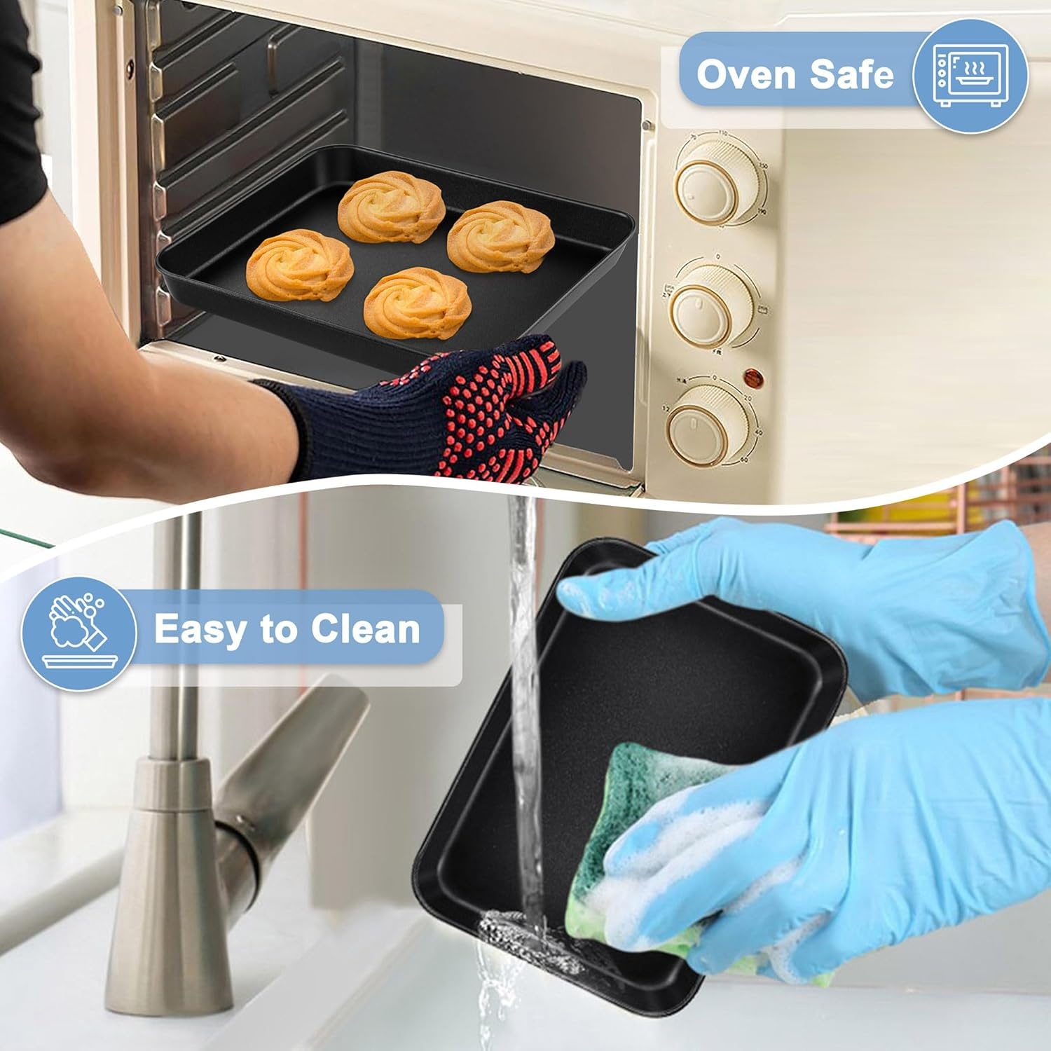 image:imageTeamFar Toaster Oven Pans 925 x 7 x 1 Inch Carbon Steel Non Stick Coated Mini Toaster Oven Tray for Baking Roasting NonToxic amp Heavy Duty Roll Edge amp Easy Clean 2 PCS1