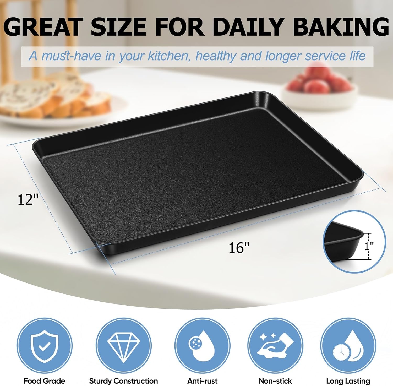 image:imageTeamFar Toaster Oven Pans 925 x 7 x 1 Inch Carbon Steel Non Stick Coated Mini Toaster Oven Tray for Baking Roasting NonToxic amp Heavy Duty Roll Edge amp Easy Clean 2 PCS1