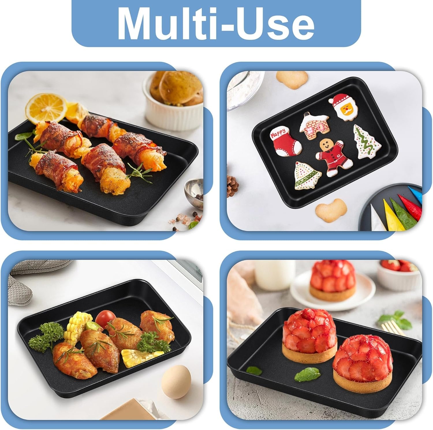 image:imageTeamFar Toaster Oven Pans 925 x 7 x 1 Inch Carbon Steel Non Stick Coated Mini Toaster Oven Tray for Baking Roasting NonToxic amp Heavy Duty Roll Edge amp Easy Clean 2 PCS1