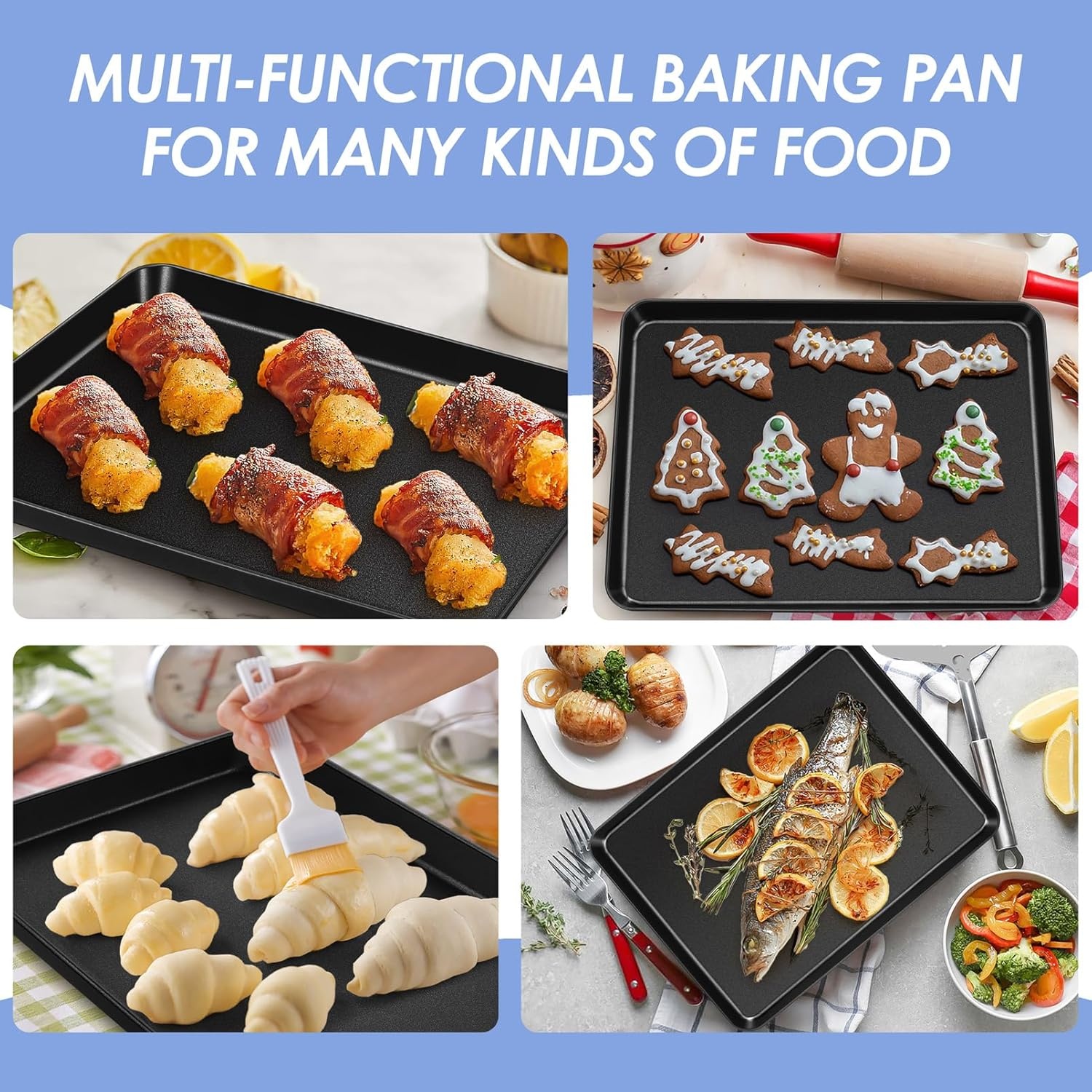 image:imageTeamFar Toaster Oven Pans 925 x 7 x 1 Inch Carbon Steel Non Stick Coated Mini Toaster Oven Tray for Baking Roasting NonToxic amp Heavy Duty Roll Edge amp Easy Clean 2 PCS1
