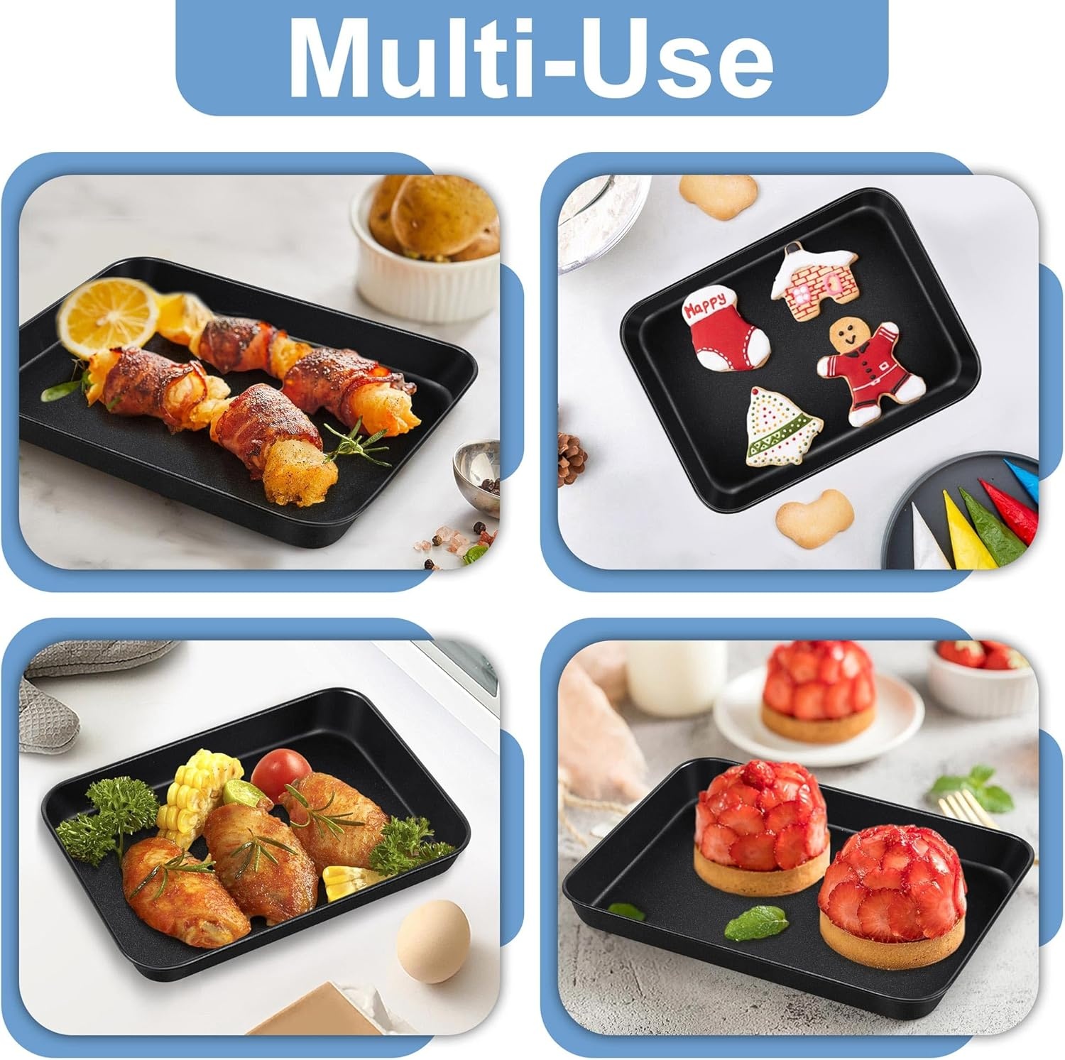 image:imageTeamFar Toaster Oven Pans 925 x 7 x 1 Inch Carbon Steel Non Stick Coated Mini Toaster Oven Tray for Baking Roasting NonToxic amp Heavy Duty Roll Edge amp Easy Clean 2 PCS1