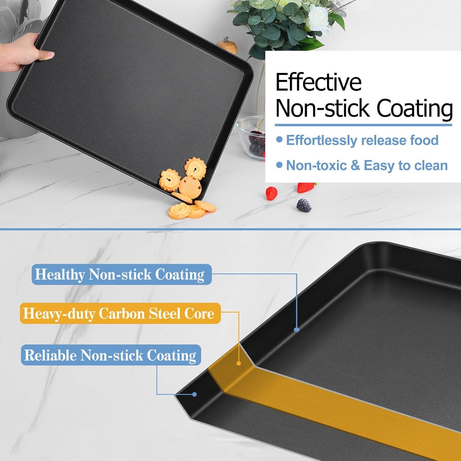image:imageTeamFar Toaster Oven Pans 925 x 7 x 1 Inch Carbon Steel Non Stick Coated Mini Toaster Oven Tray for Baking Roasting NonToxic amp Heavy Duty Roll Edge amp Easy Clean 2 PCS1