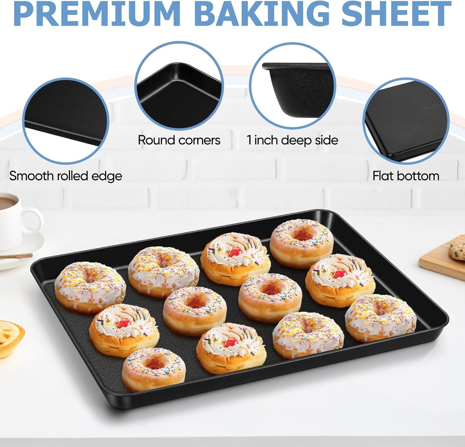 image:imageTeamFar Toaster Oven Pans 925 x 7 x 1 Inch Carbon Steel Non Stick Coated Mini Toaster Oven Tray for Baking Roasting NonToxic amp Heavy Duty Roll Edge amp Easy Clean 2 PCS1