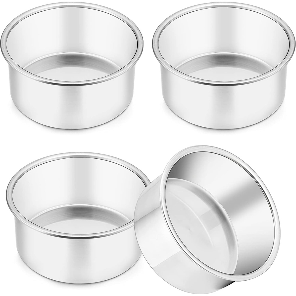 image:imageTeamFar 4 Inch Cake Pan Set of 4 Stainless Steel Mini Round Layer Cake Baking Pans Tins Set For Baking Steaming Serving Healthy amp Sturdy Mirror Finish amp Dishwasher Safe4inch