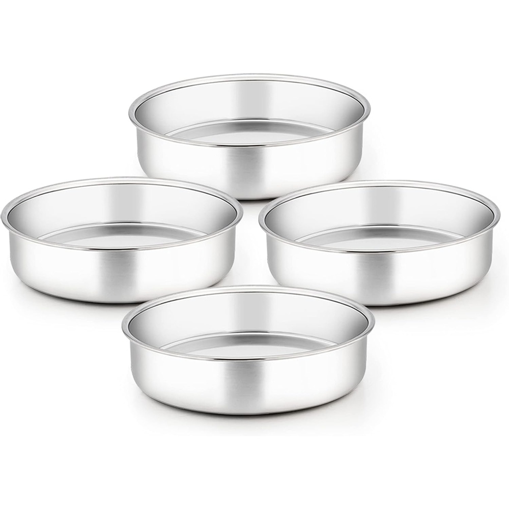image:imageTeamFar 4 Inch Cake Pan Set of 4 Stainless Steel Mini Round Layer Cake Baking Pans Tins Set For Baking Steaming Serving Healthy amp Sturdy Mirror Finish amp Dishwasher Safe8inch