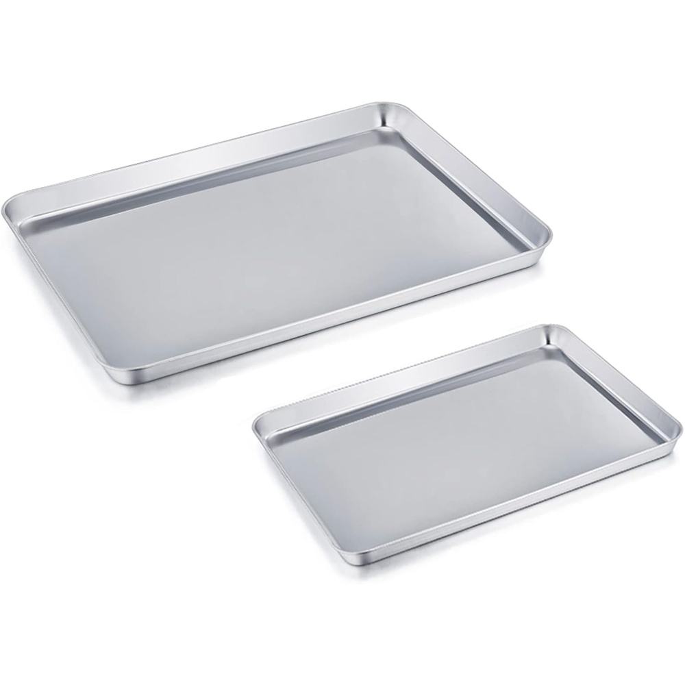 image:imageTeamFar Baking Sheet Cookie Sheet Set of 2 Pure Stainless Steel Baking Pan Tray Professional Non Toxic amp Healthy Mirror Finish amp Rust Free Easy Clean amp Dishwasher Safe