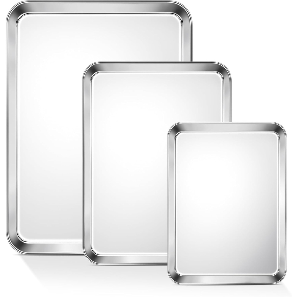 image:imageTeamFar Baking Sheet Set of 3 1612593 Inch Stainless Steel Cookie Sheets Baking Pans Metal Oven Baking Tray for Cooking Roasting Serving NonToxic amp Mirror Finish amp Dishwasher Safe176 16 125